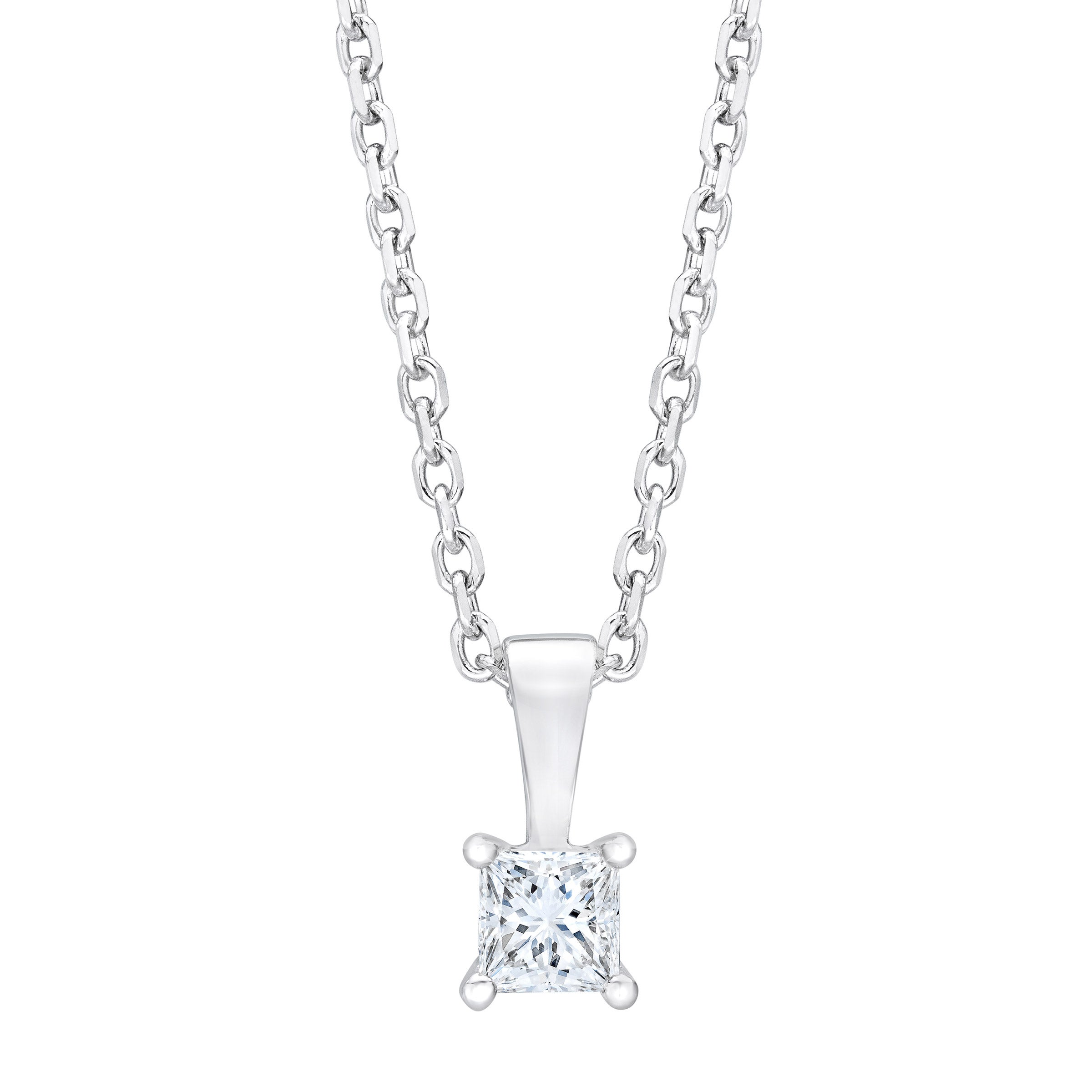 14KT WHITE GOLD VS2 I 0.30CTW PRINCESS CUT DIAMOND PENDANT - Image 1