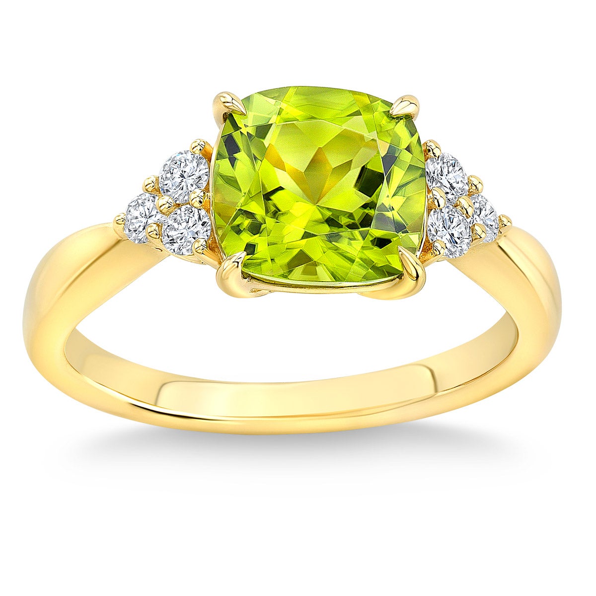 14KT YELLOW GOLD .19TW VS2 I DIAMOND AND 8MM CUSHION PERIDOT RING - Image 1