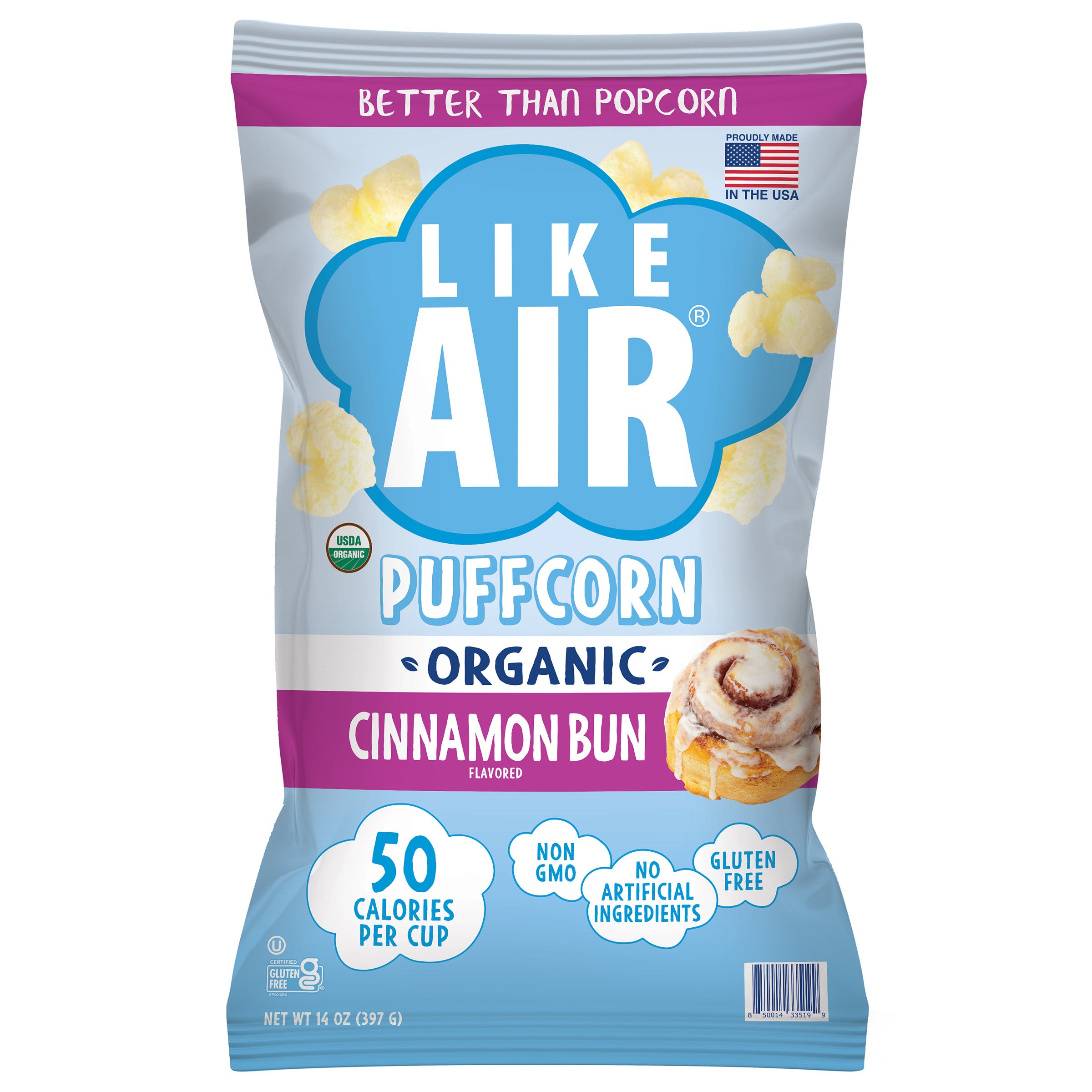 LIKE AIR ORGANIC CINNAMON BUN PUFFCORN 14 OZ (.875 LBS) - Image 1