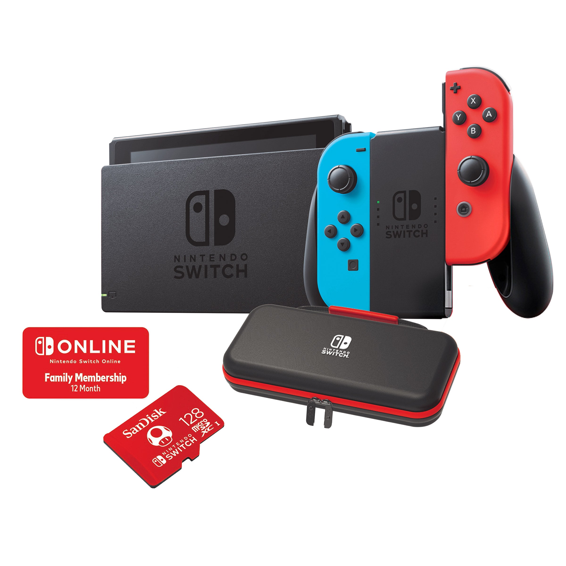 NINTENDO SWITCH BUNDLE W/FAMILY MEMBERSHIP & 128GB MICROSD CARD - Image 1