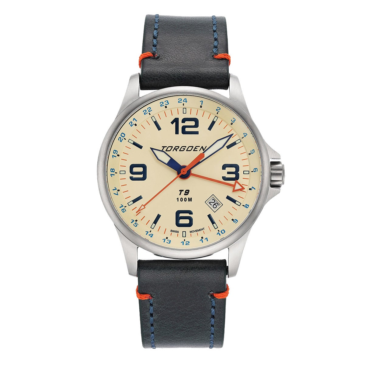 TORGOEN T9 BLUE LEATHER STRAP QUARTZ MEN'S WATCH - Image 1