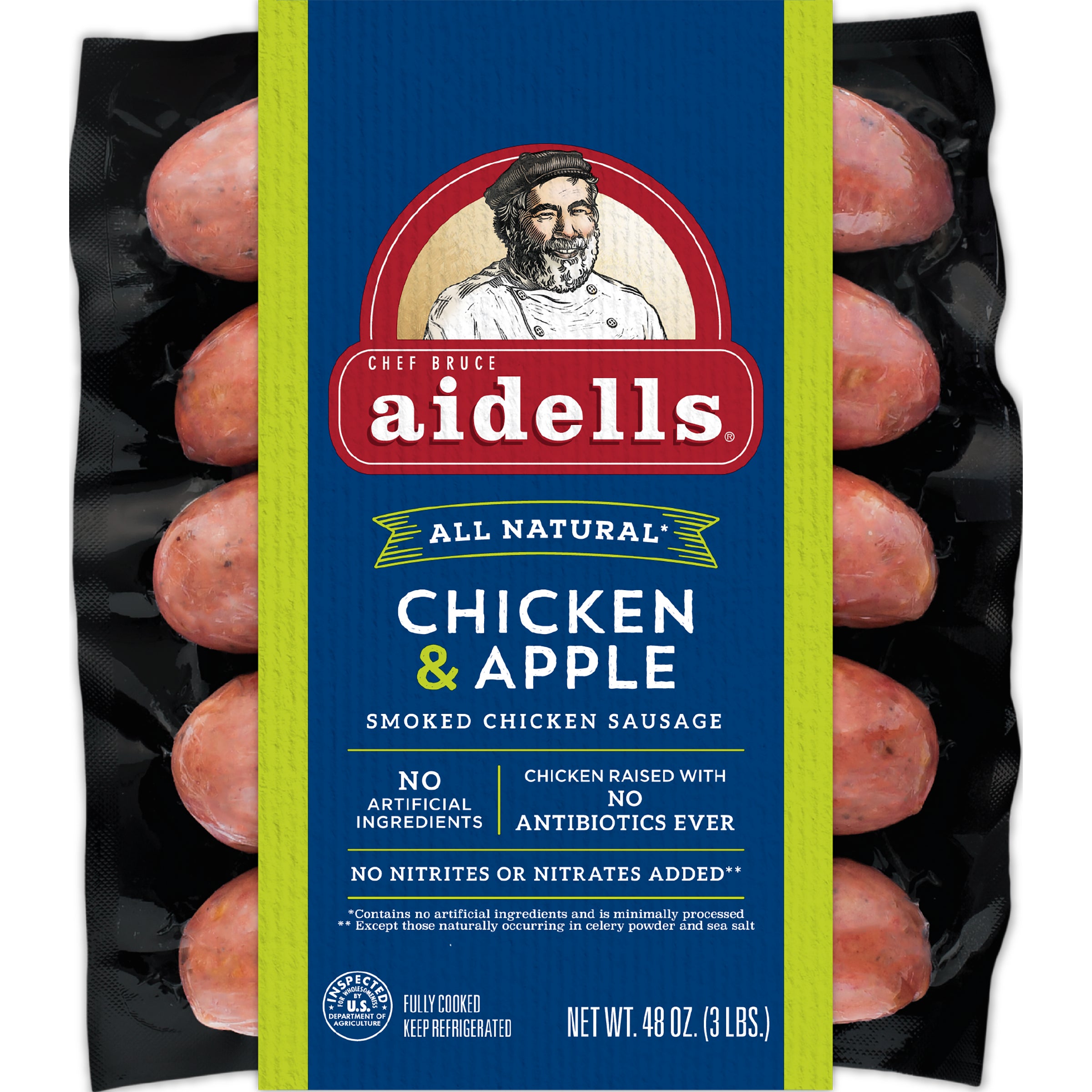 AIDELLS ABF CHICKEN APPLE SAUSAGE 48 OZ (3 LBS)