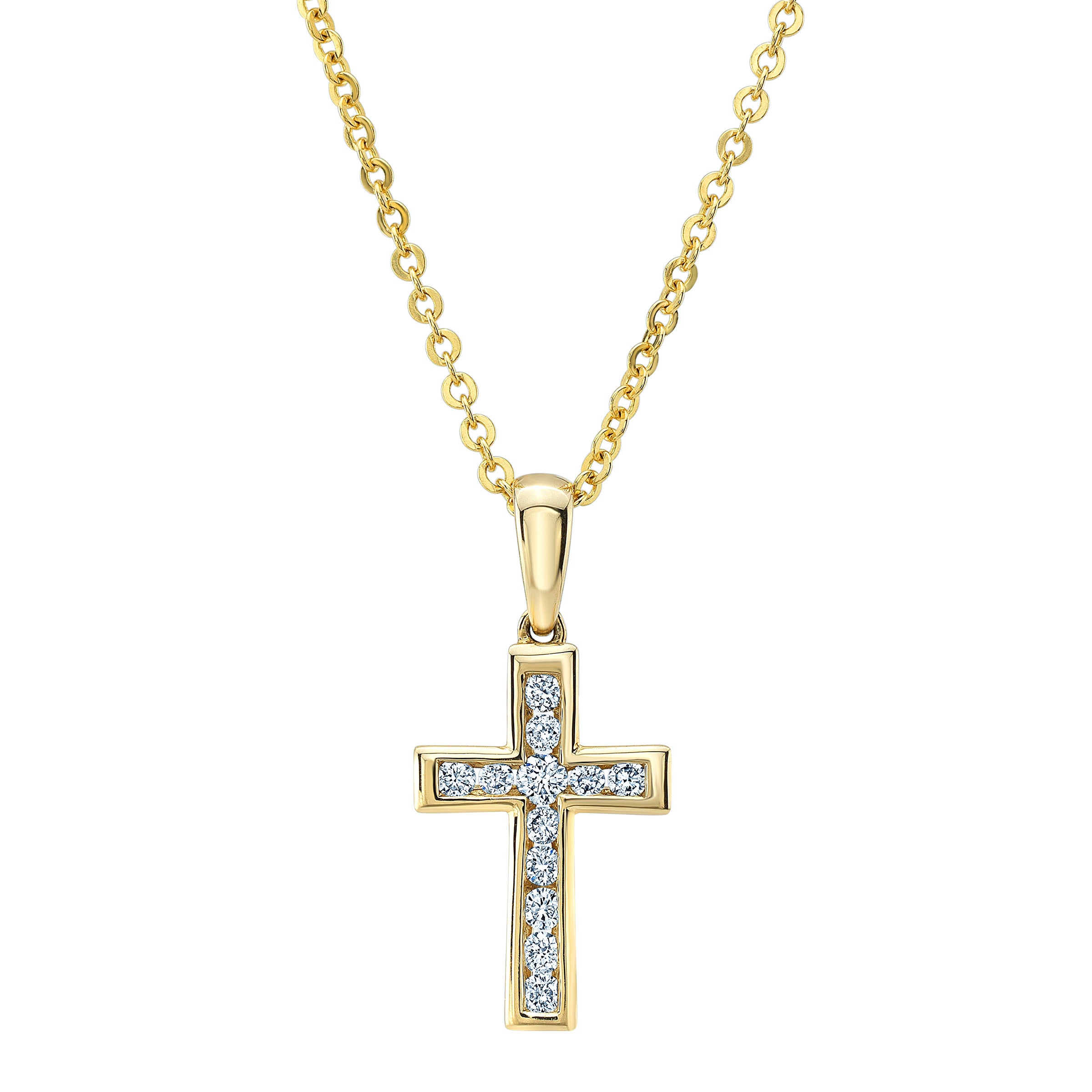 14KT YELLOW GOLD VS2 I 0.17CTW ROUND DIAMOND CROSS NECKLACE - Image 1
