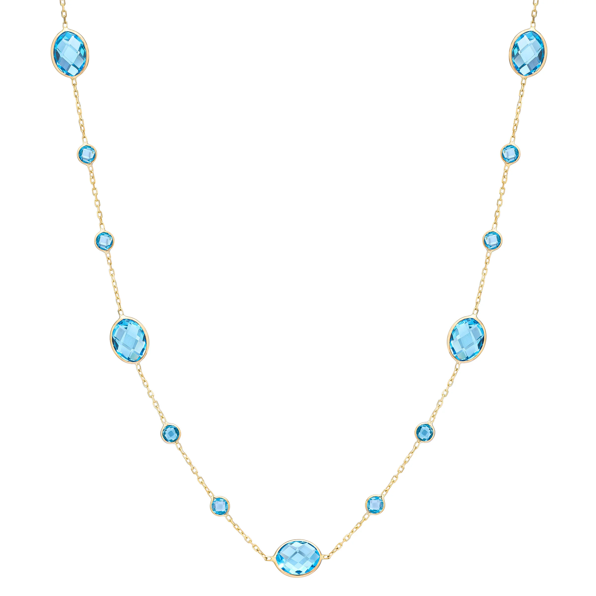 14KT YELLOW GOLD BLUE TOPAZ NECKLACE