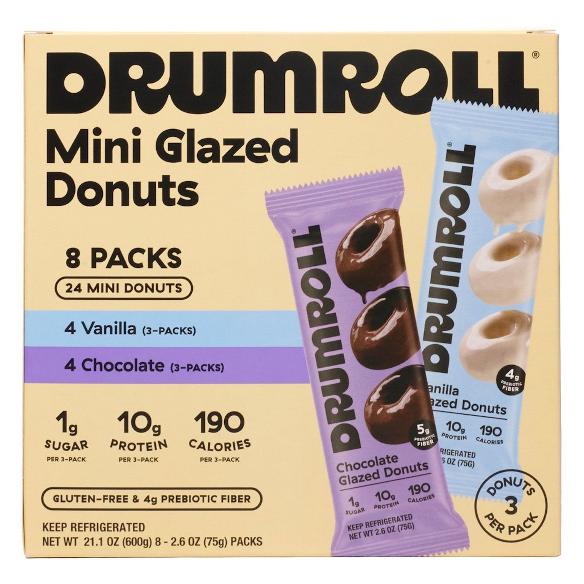 DRUMROLL 10G PROTEIN DONUTS 8CT (1.3 LBS)