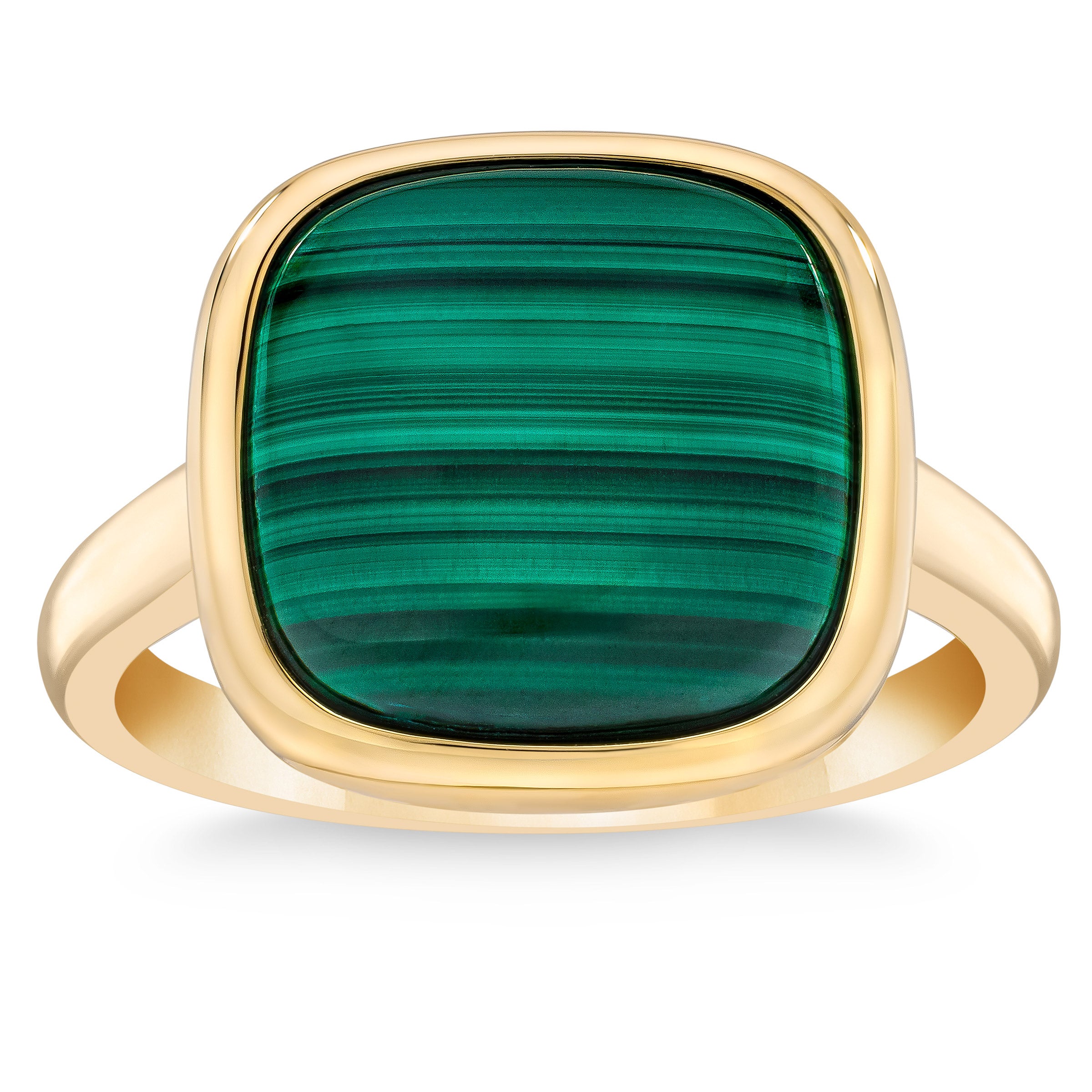14KT YELLOW GOLD 12MM MALACHITE BEZEL RING - Image 1