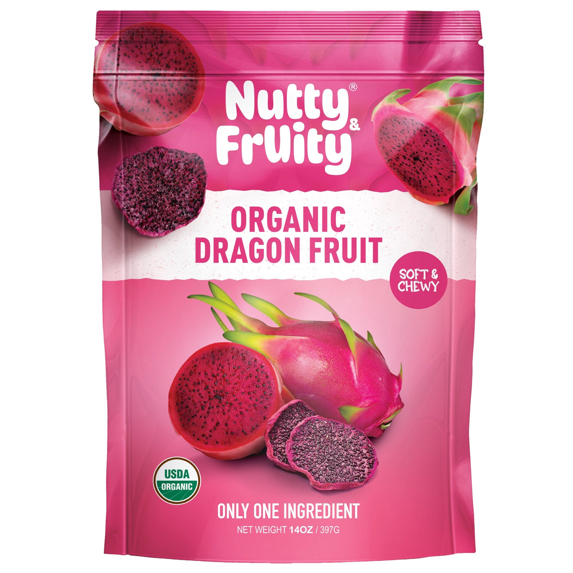 ORGANIC NUTTY & FRUITY DRIED DRAGONFRUIT 14 OUNCES
