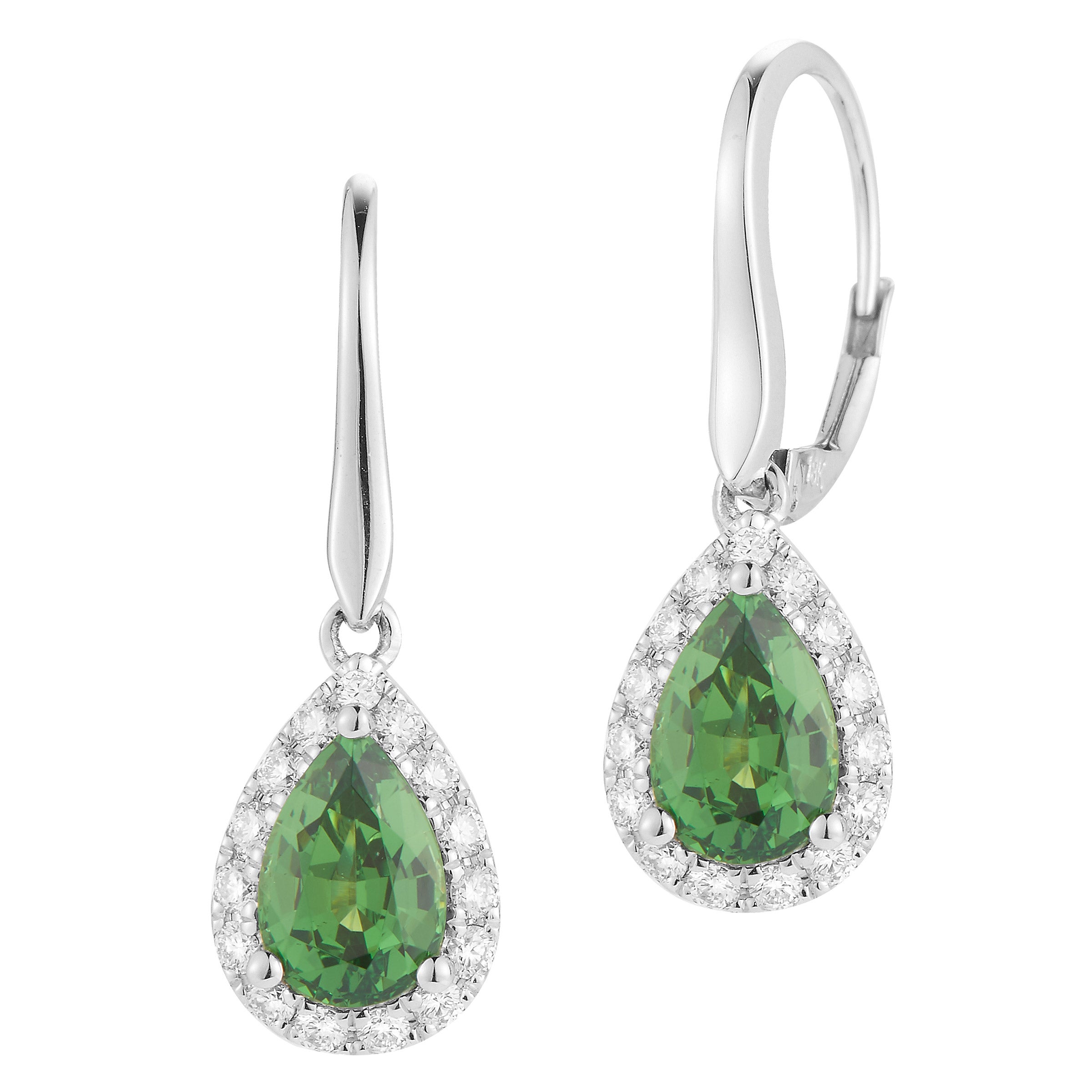 2.77CTW PEAR SHAPE TSAVORITE & 0.47CTW DIAM 18KT WG EARRINGS