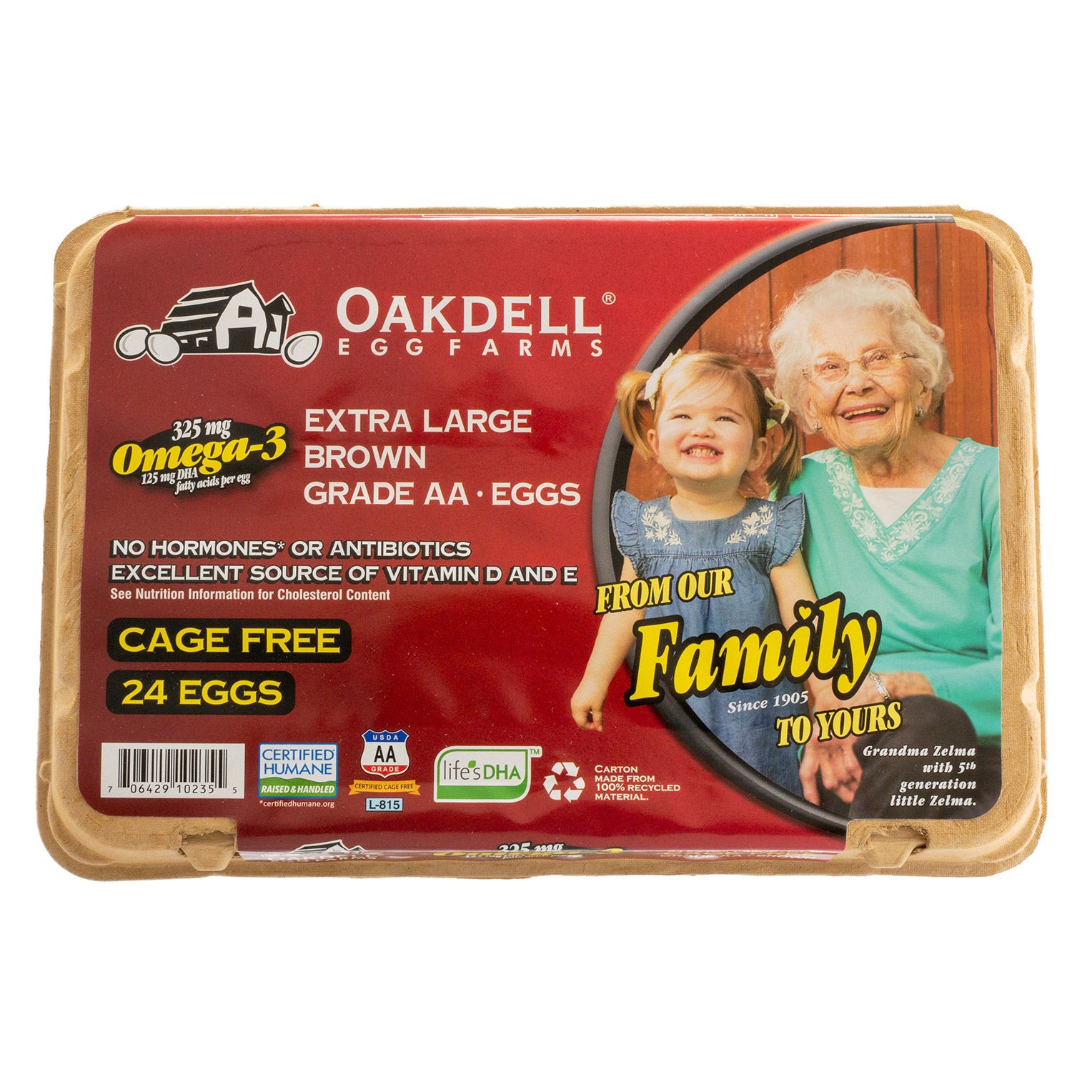 OAKDELL CAGE FREE XL BRN EGG OMEGA 3 USDA GRADE AA 2D