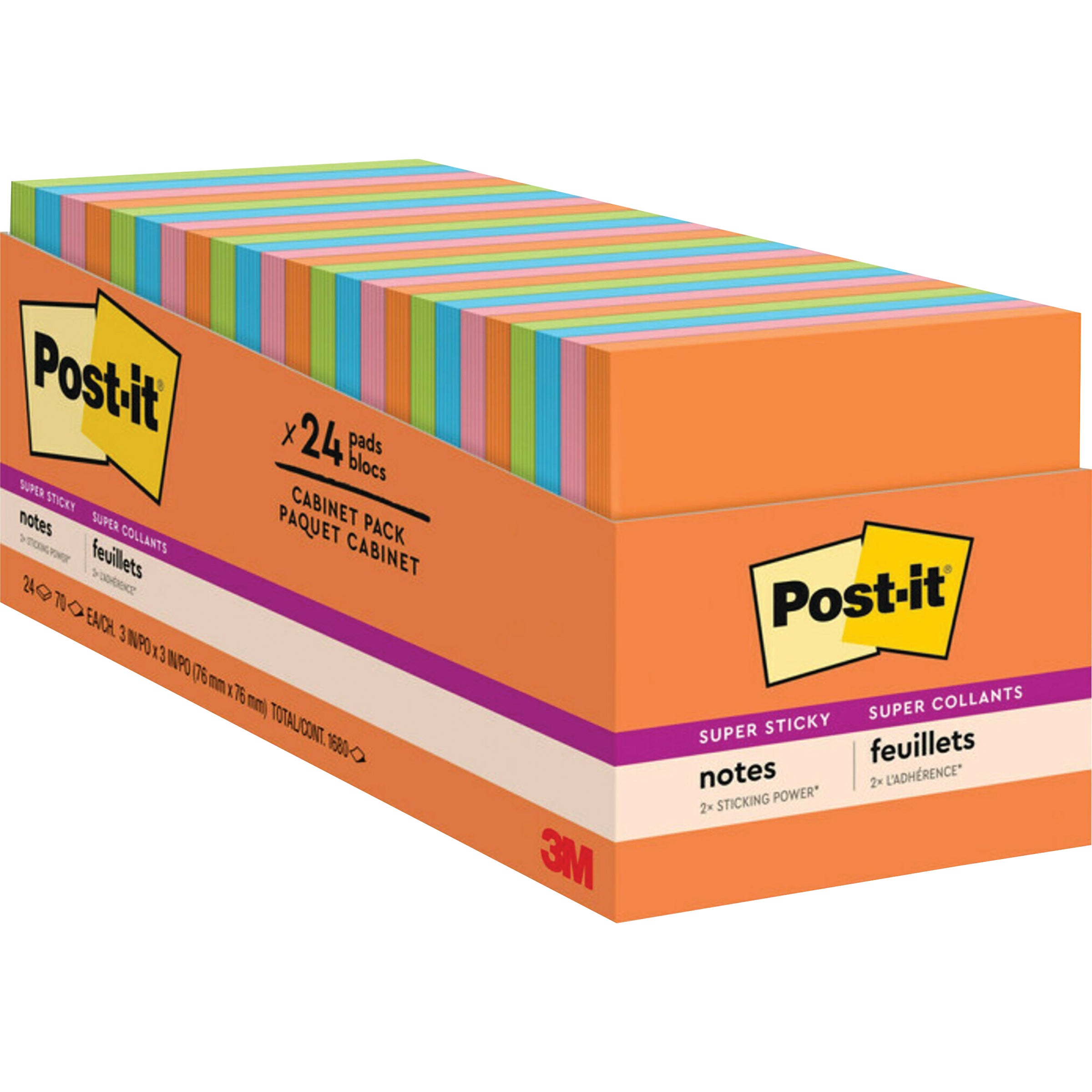 POST-IT 3X3 RIO COLORS 70 SHT MMM65424SSAUCP 24PK - Image 1