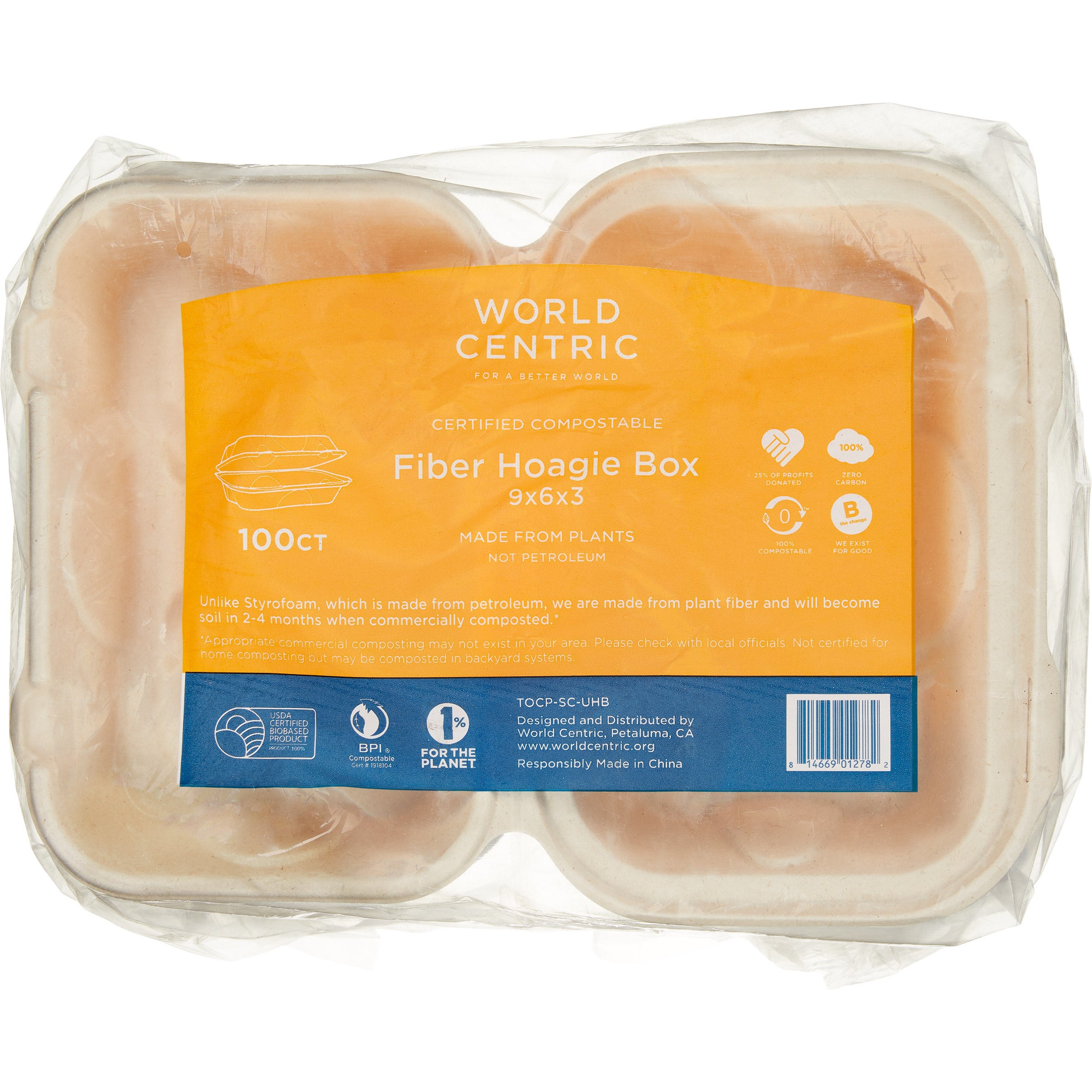 WORLD CENTRIC 6¨ X 9¨ HOAGIE TRAY 100 CT - Image 1