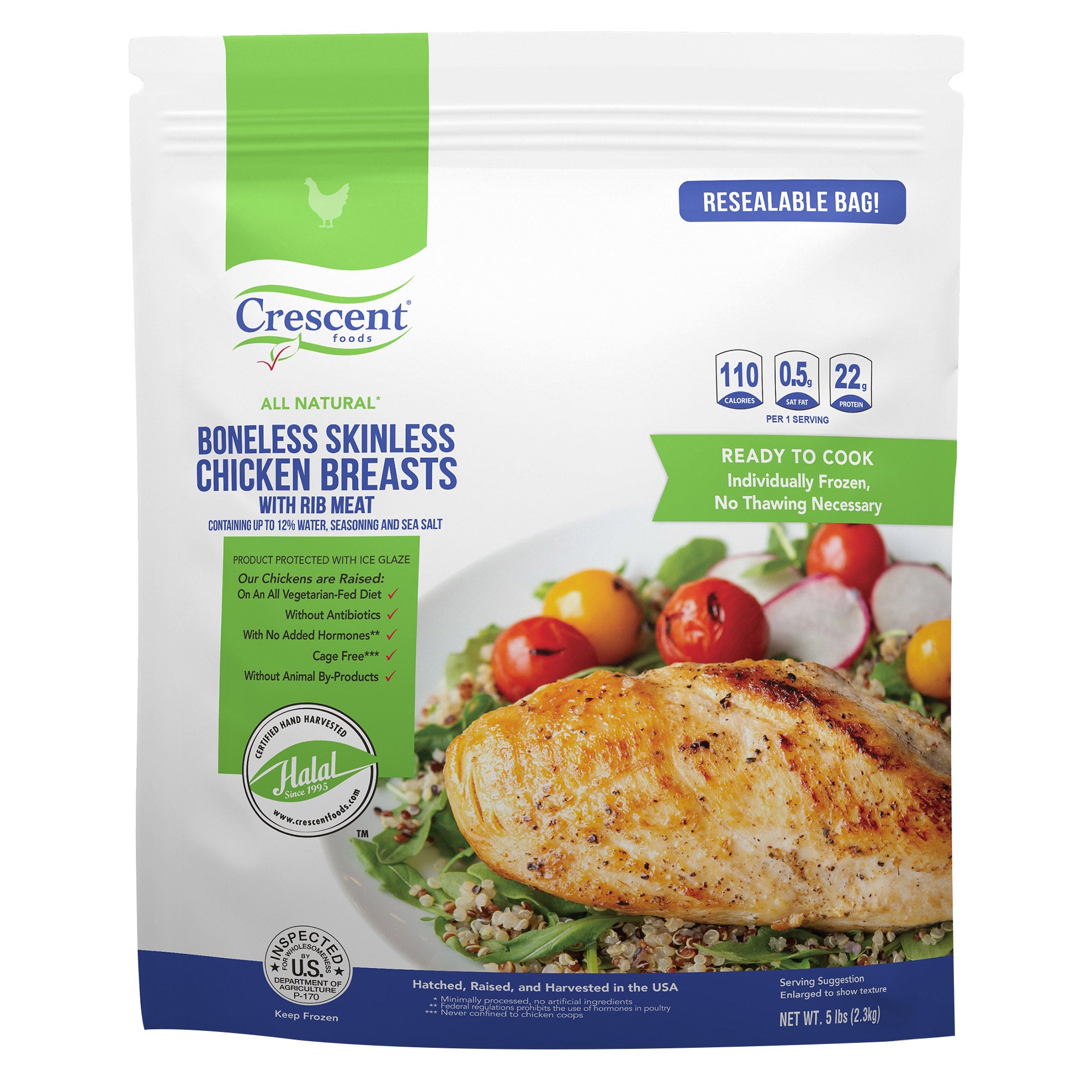 CRESCENT FOODS HALAL CHICKEN BREAST 5 POUND BAG