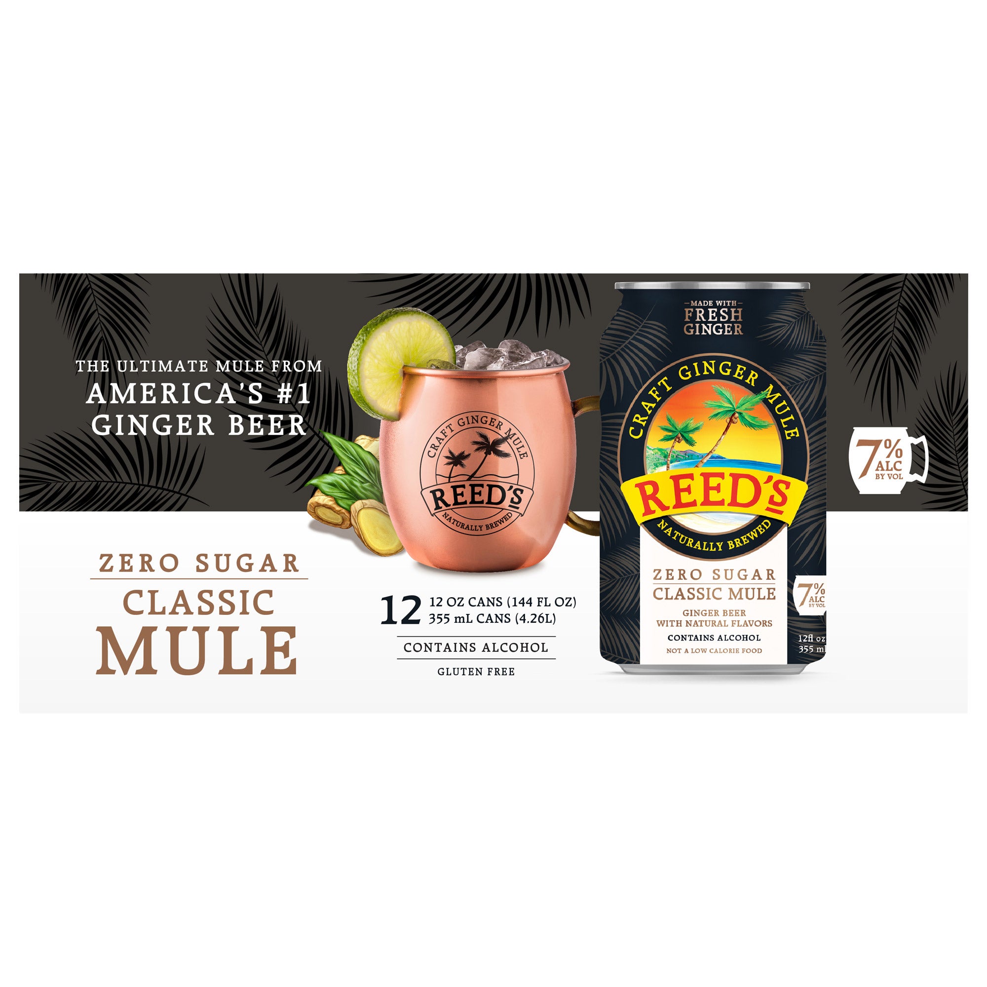 REED'S CRAFT ZERO SUGAR GINGER MULE 12/12 OZ CANS