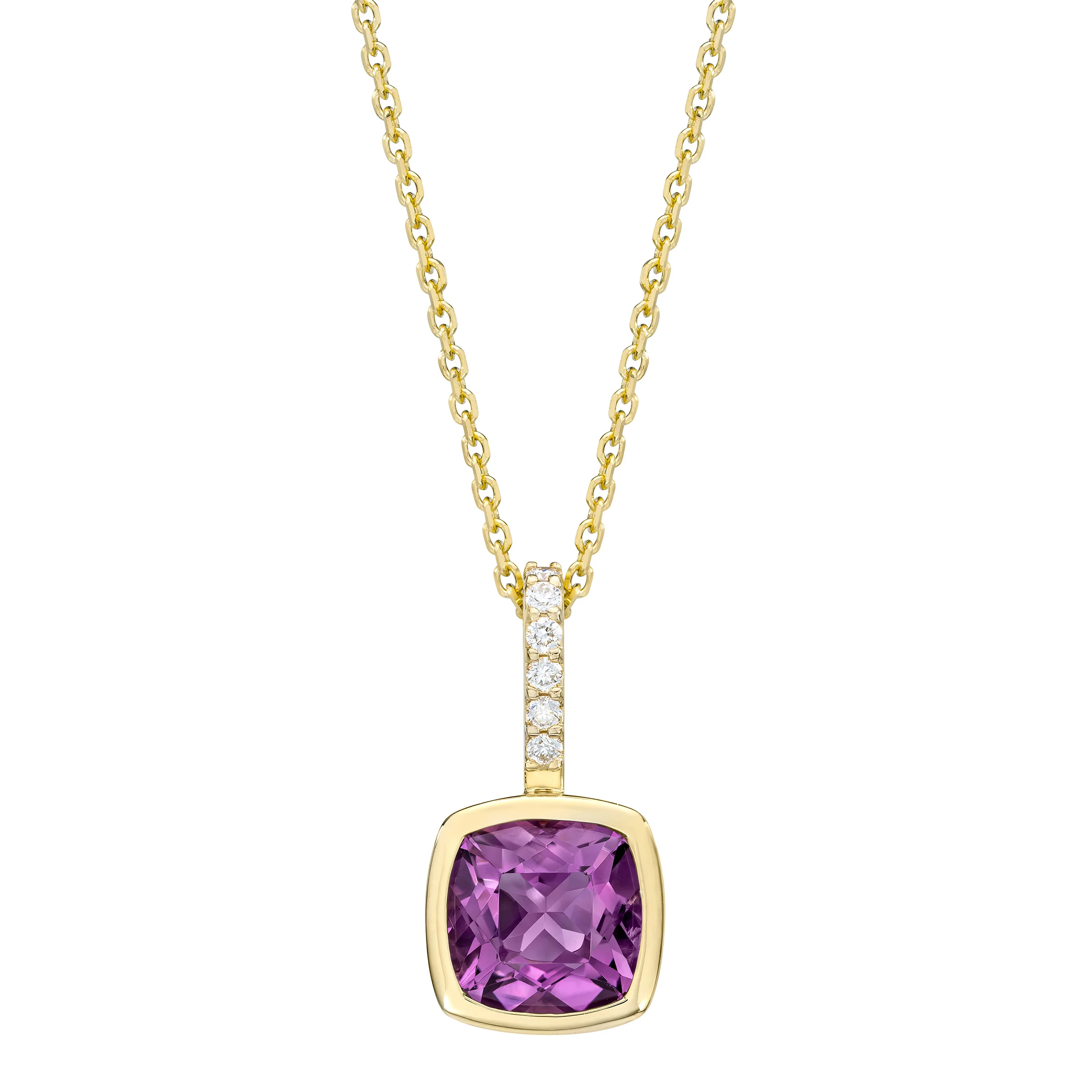 14KT YELLOW GOLD VS2 I .05CTW DIAMOND & AMETHYST 20¨ PENDANT