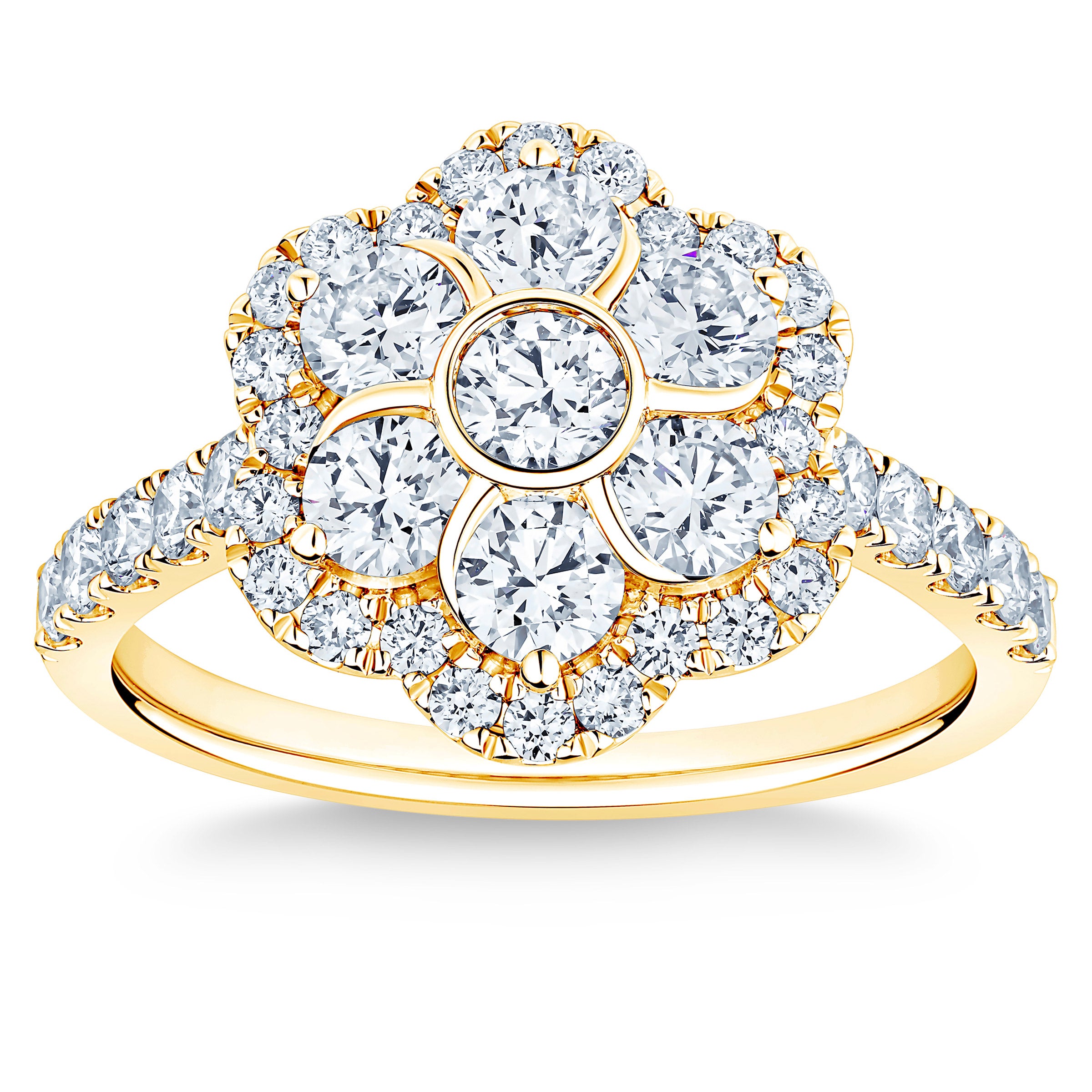 14KT YELLOW GOLD VS2 I 1.60CTW ROUND DIAMOND FLOWER RING - Image 1