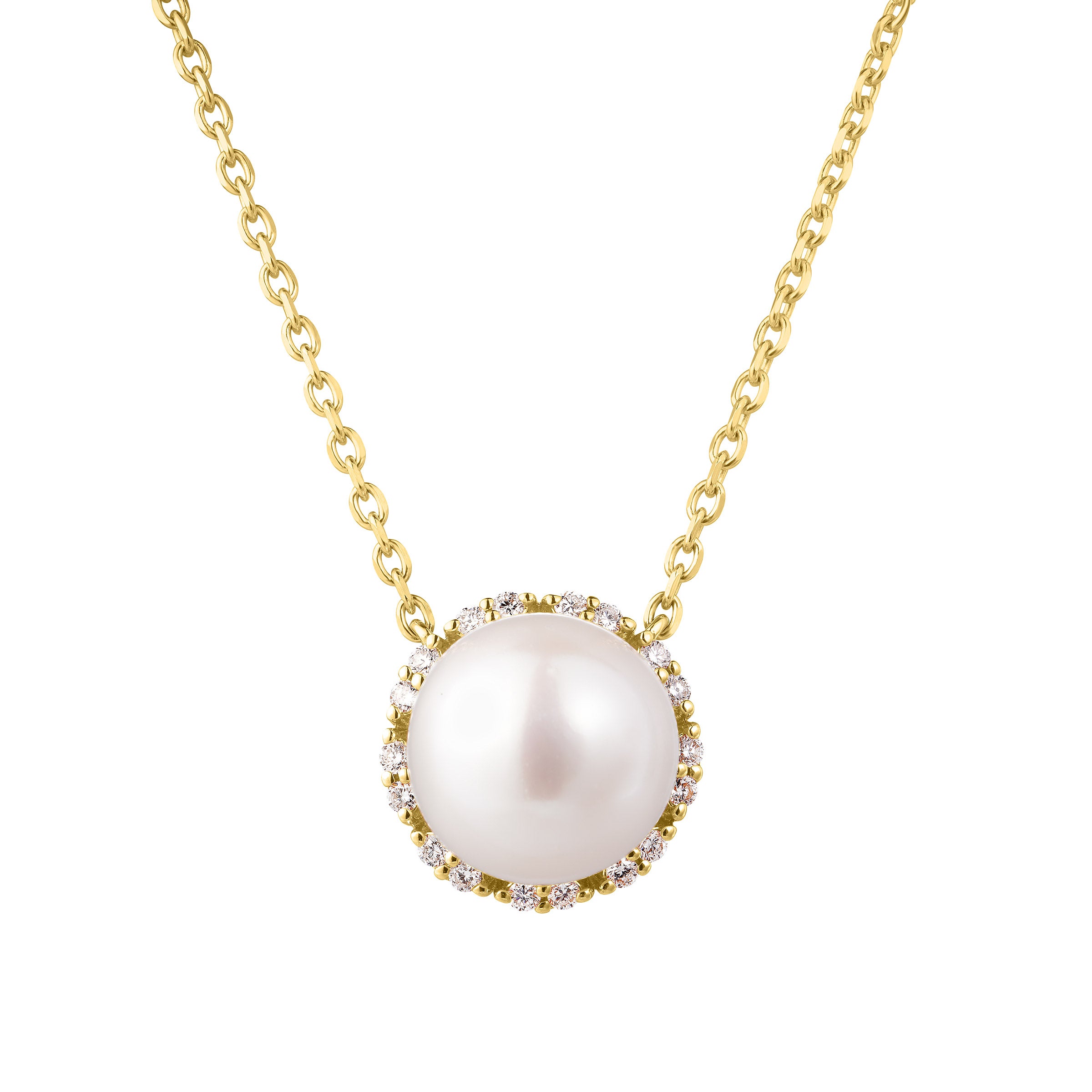 14KT GOLD 8-9MM FRESHWATER CULTURED PEARL& DIAMOND PENDANT - Image 1