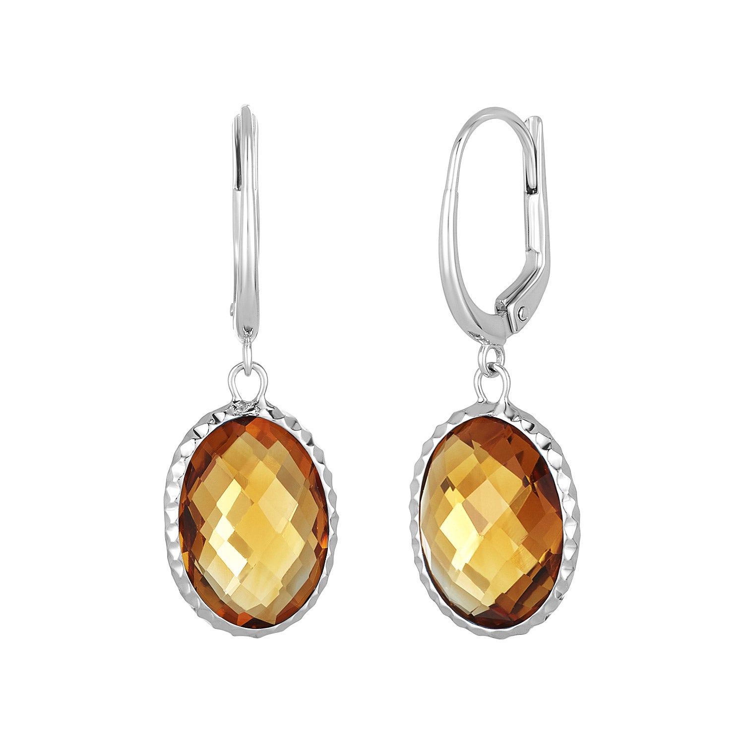 14KT WHITE GOLD 14X10MM CITRINE OVAL EARRINGS - Image 1