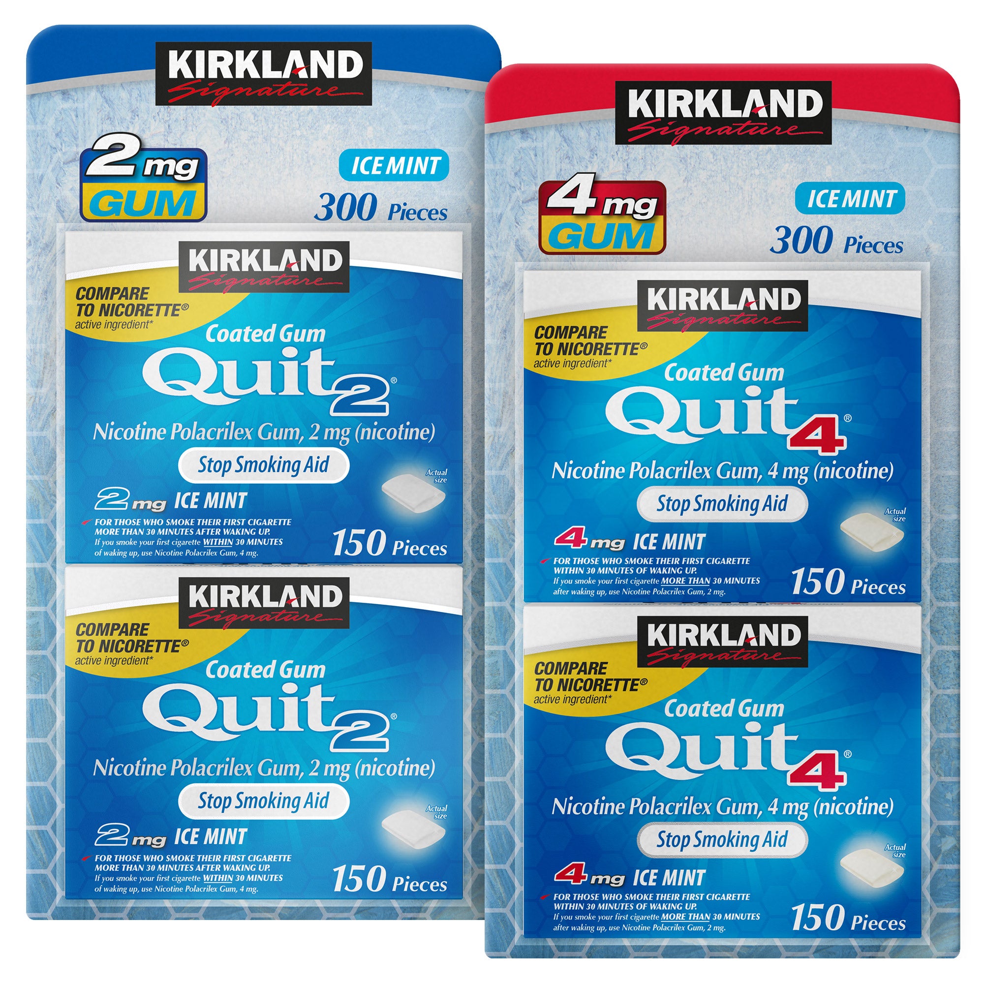 KIRKLAND SIGNATURE QUIT2 2MG ICE MINT COATED GUM 2X150 COUNT - Image 1