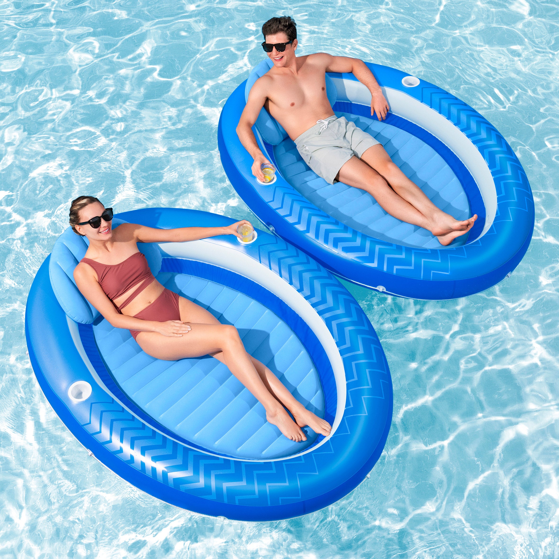 H2OGO! COMFORT PLUSH COVE LOUNGER POOL FLOAT 2-PACK - Image 1