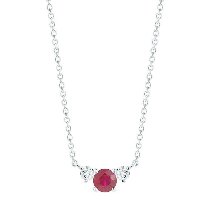 14KT WHITE GOLD .28CTW VS2, I DIAMOND AND RUBY PENDANT