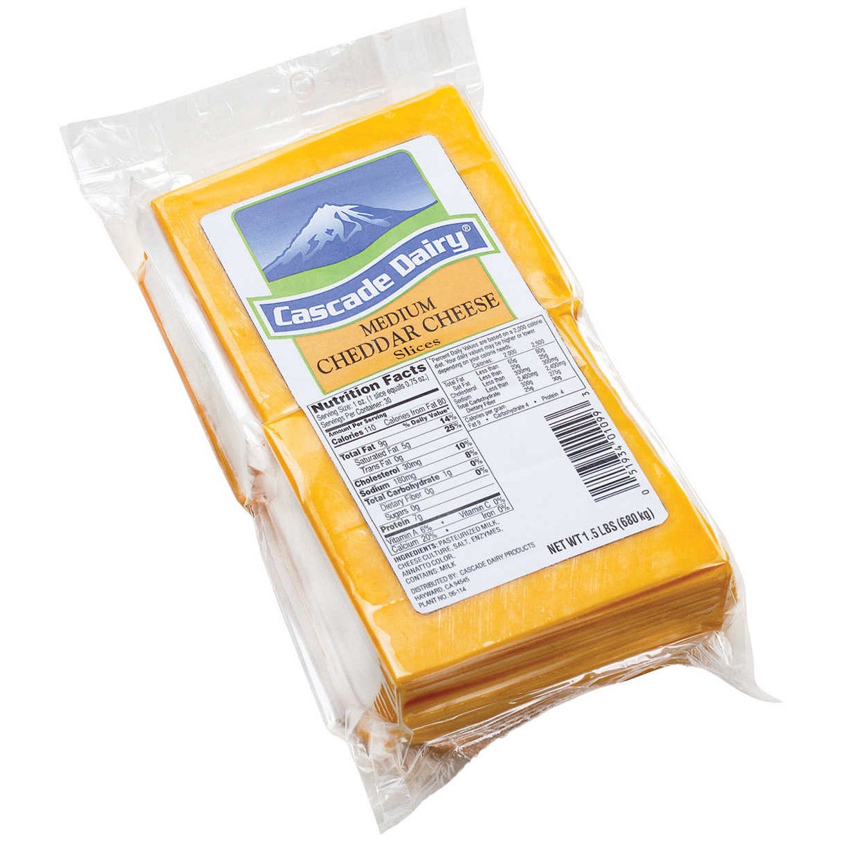 CASCADE DAIRY SLICED MEDIUM CHEDDAR 1.5 LB
