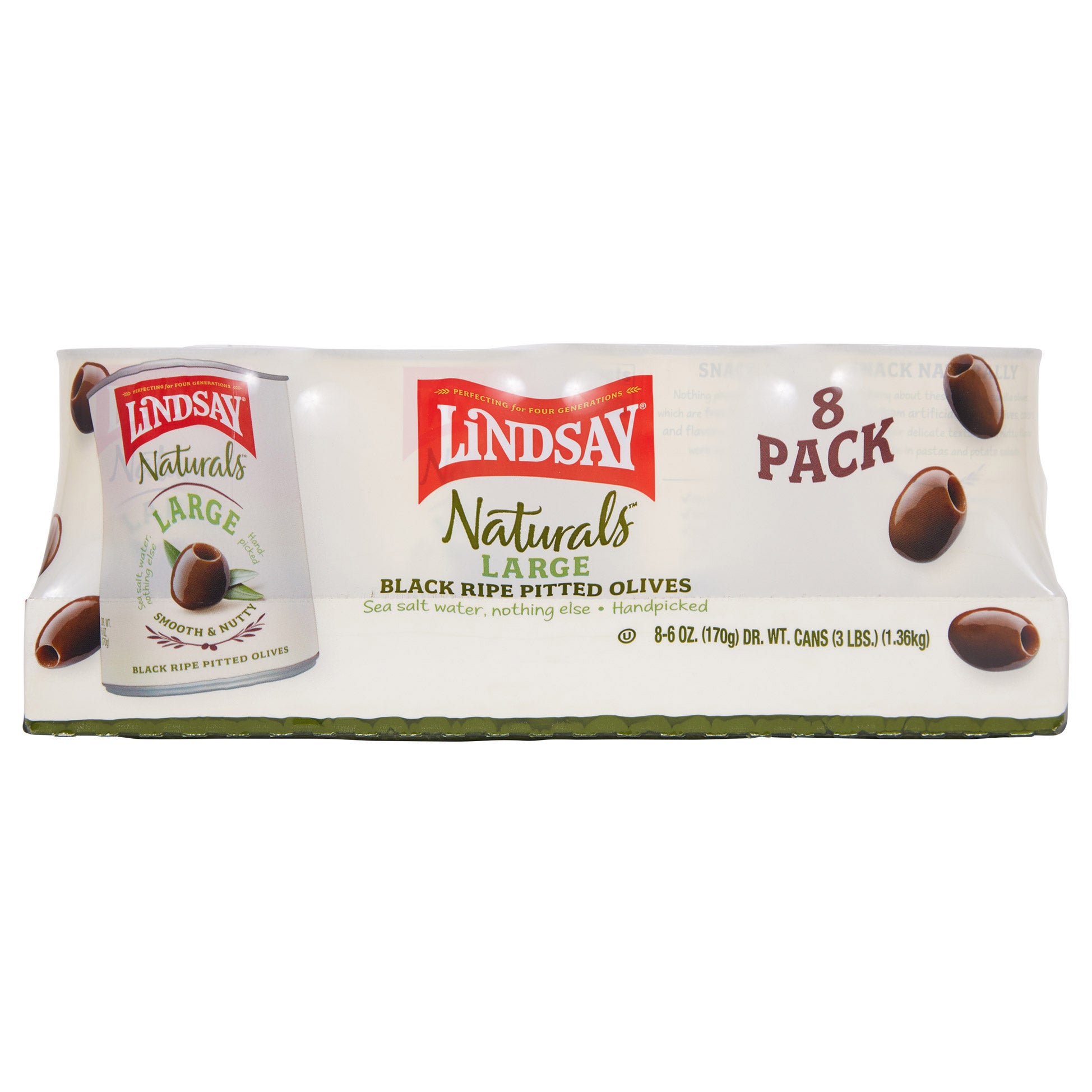 LINDSAY LG PITTED BLACK OLIVES 8/6 OUNCE CANS - Image 1