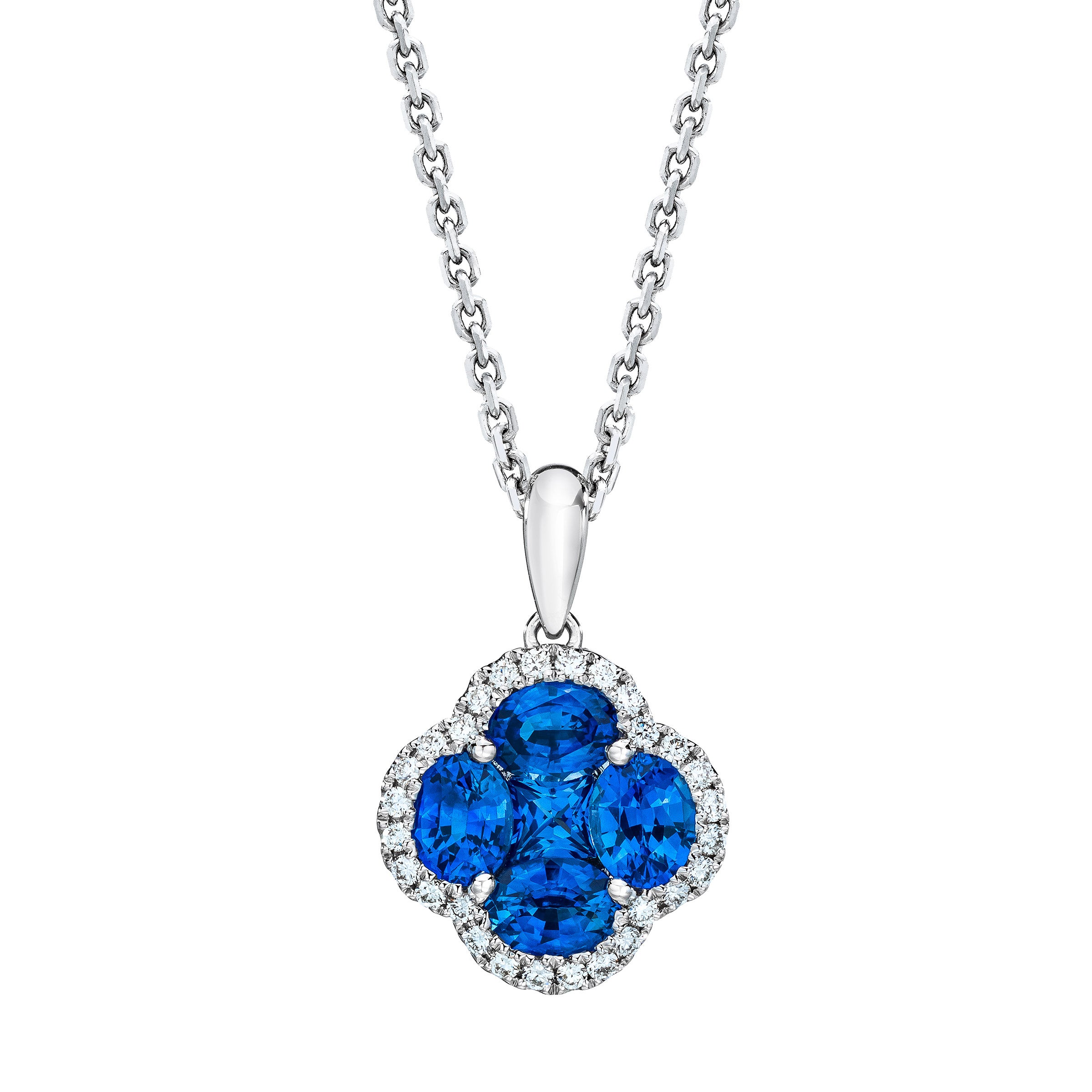 14KT WHITE GOLD VS2 I .10CTW DIAMOND & BLUE SAPPHIRE PENDANT 18¨ - Image 1