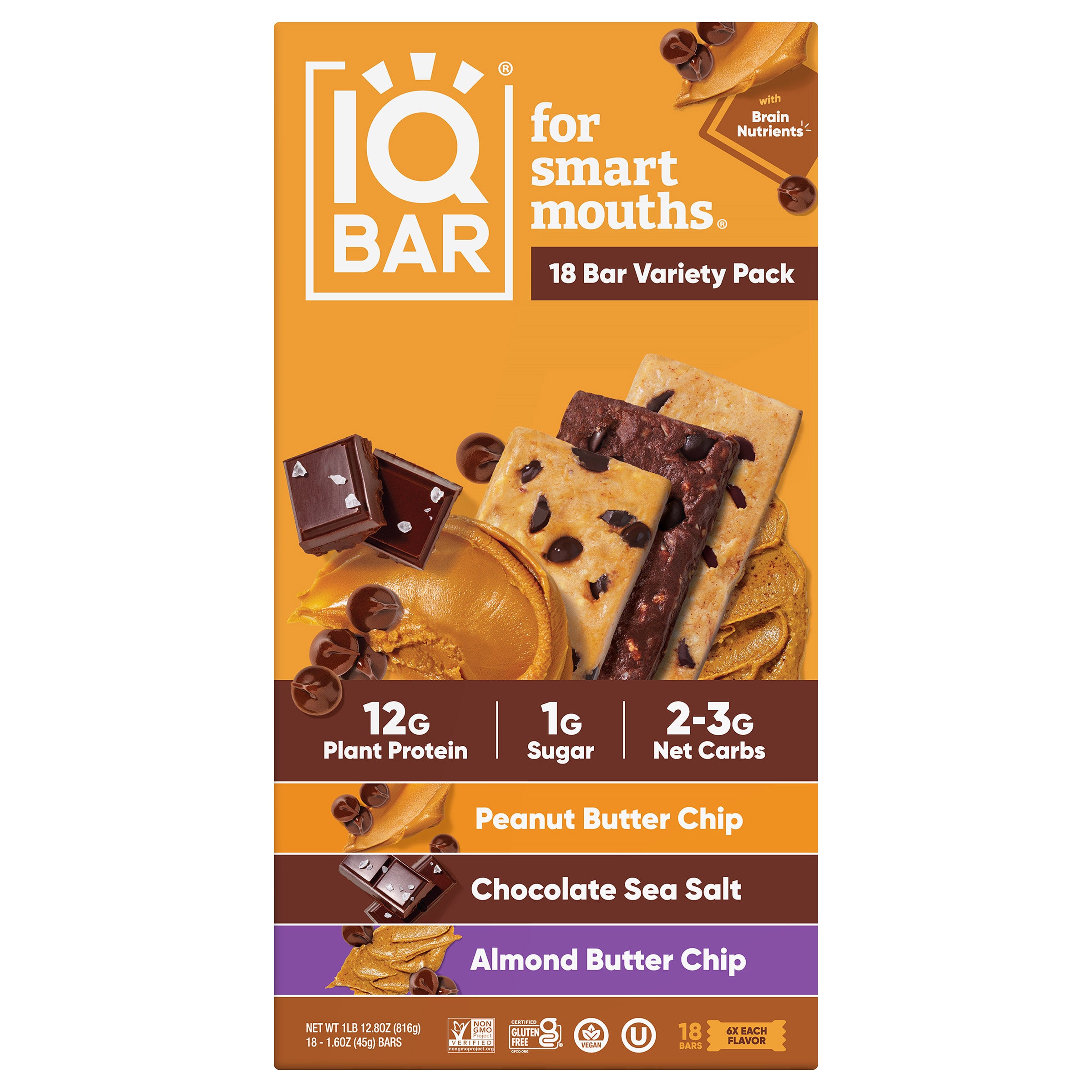 IQ BAR CHOCOLATE VARIETY PACK 18/1.6 OZ