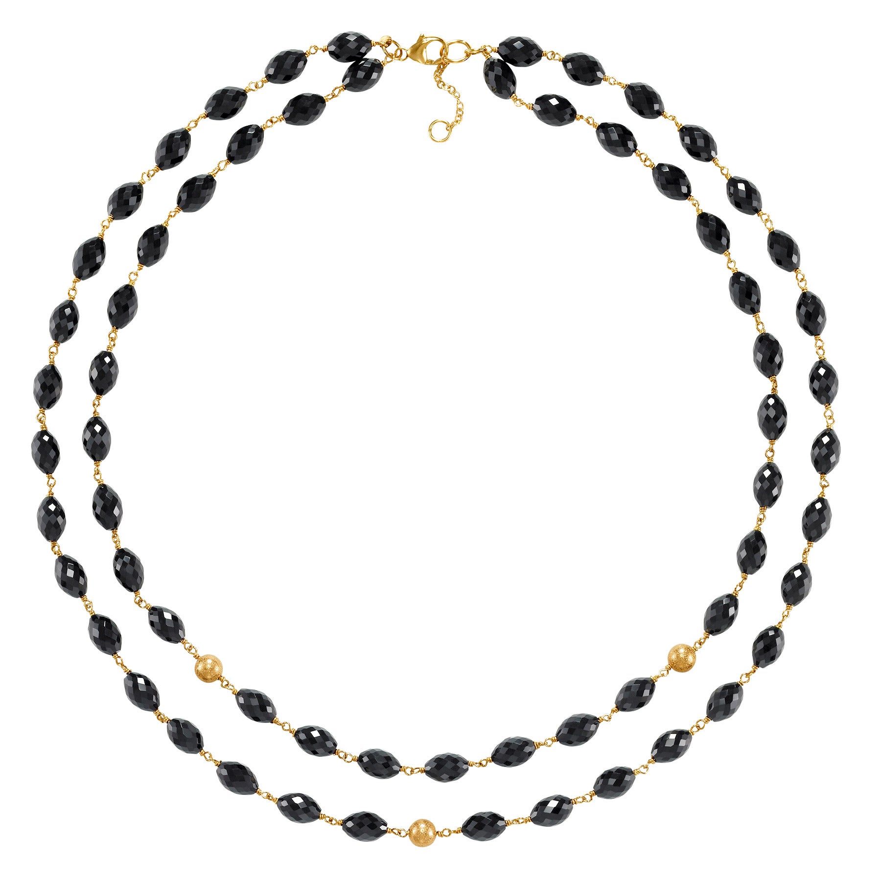14KT YELLOW GOLD BLACK OYNX 2 ROW NECKLACE