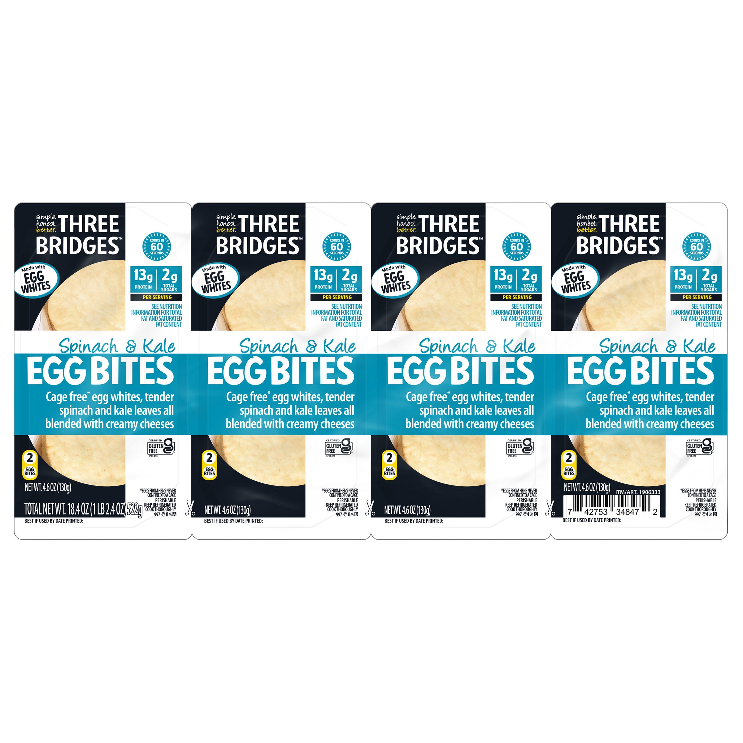 THREE BRIDGES SPINACH AND KALE EGG WHITE BITES 18.4 OZ