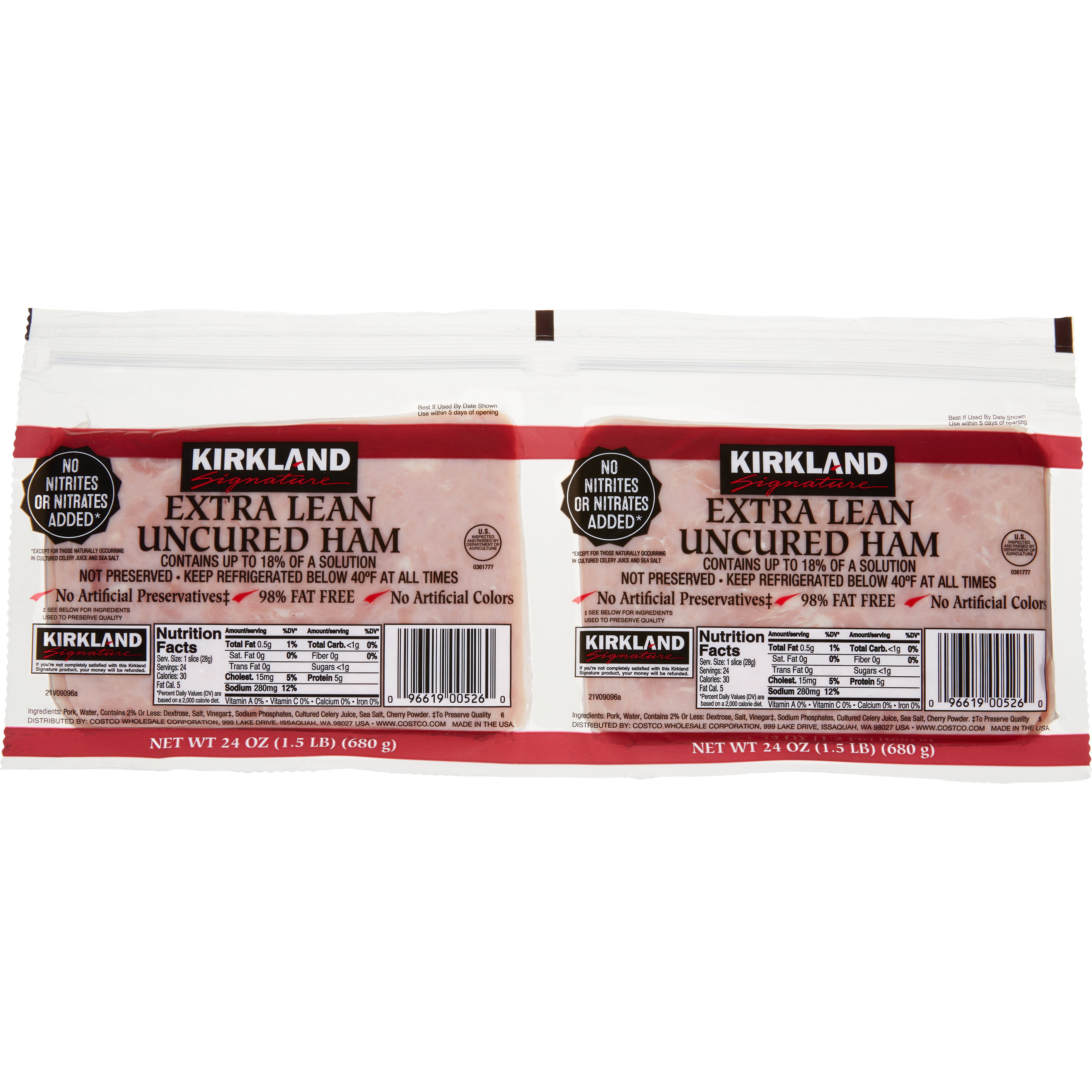 KIRKLAND SIGNATURE 4X6 HAM RESEAL 2/24 OUNCE PACKAGES