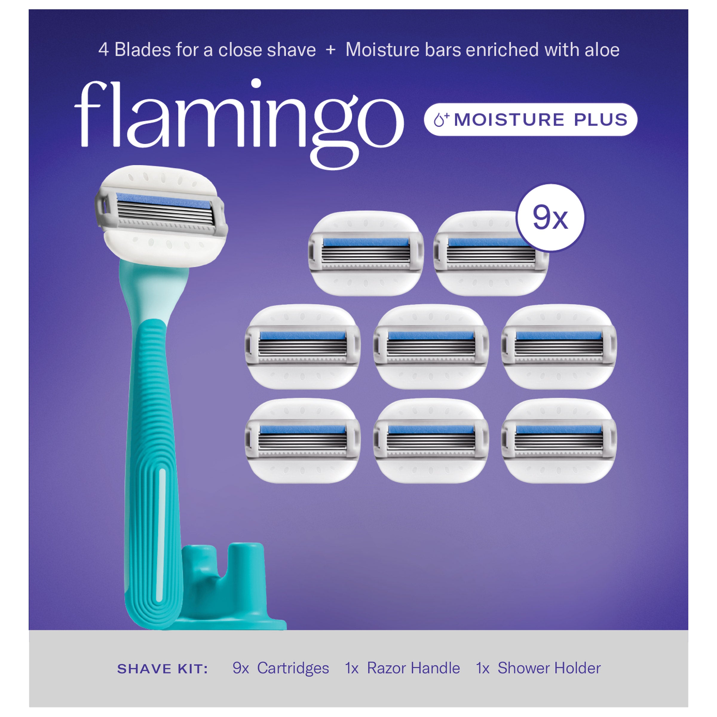 FLAMINGO BY HARRY'S RAZOR SET 1 HANDLE, 9 CARTRIDGES - Image 1