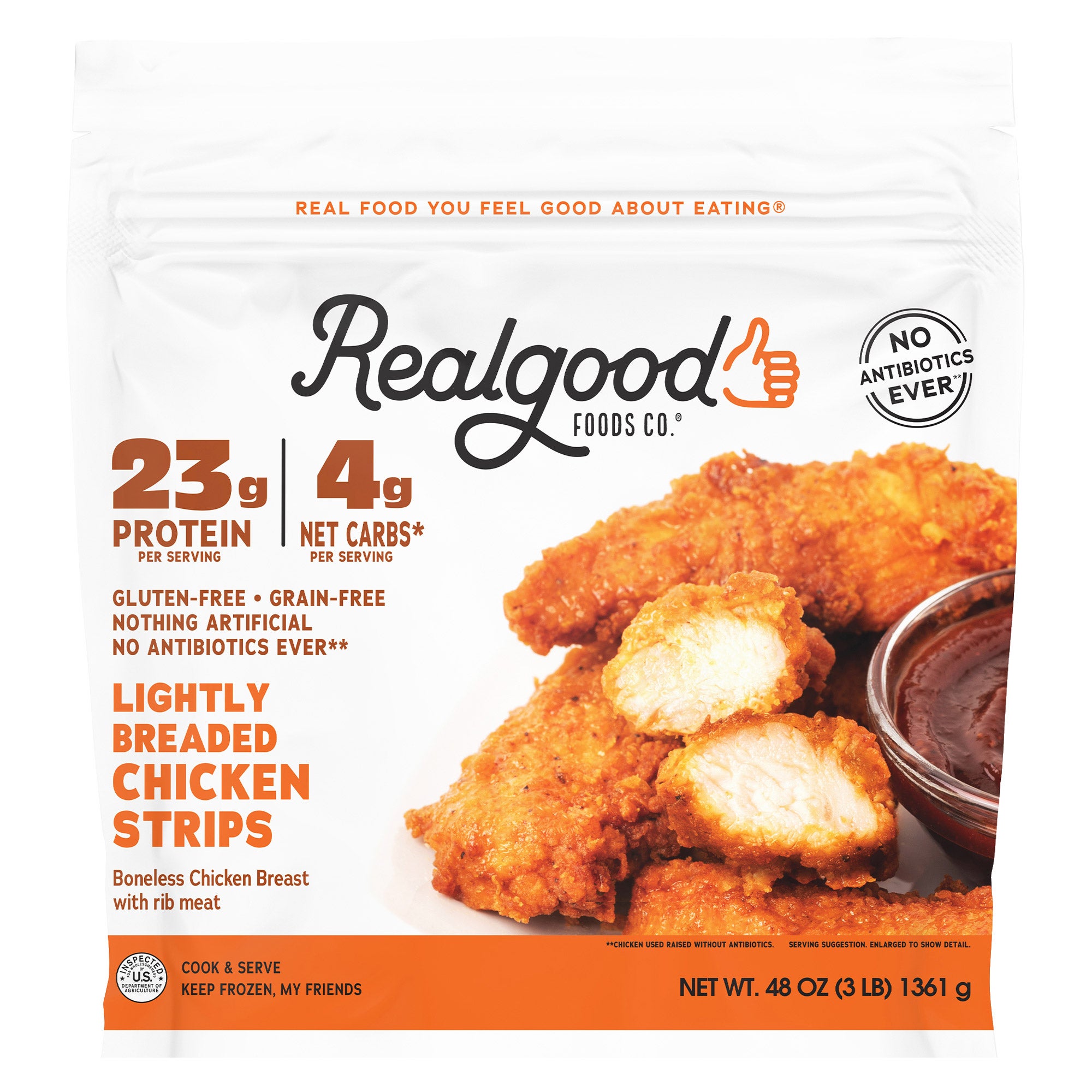 REAL GOOD FOOD CHICKEN GLUTEN FREE STRIPS 3 LBS