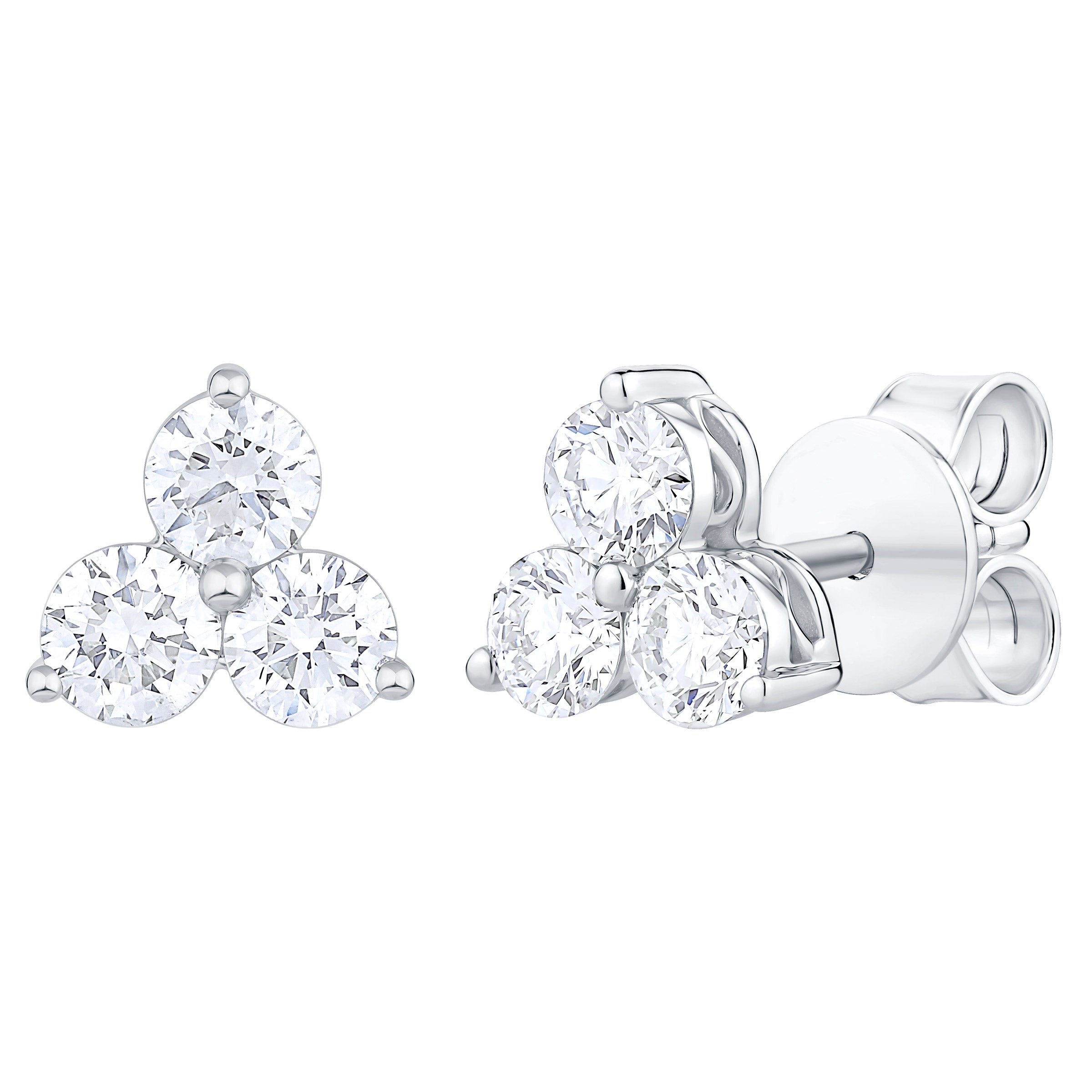 14KT WHITE GOLD VS2 I 0.85CTW ROUND DIAMOND 3 STONE EARRINGS
