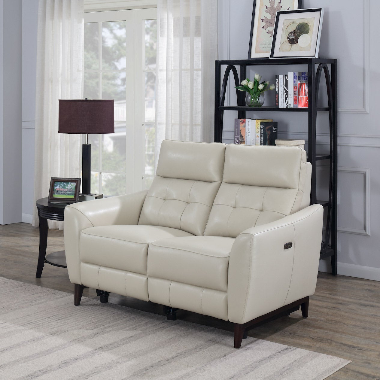 LEATHER POWER RECLINING LOVESEAT WITH POWER HEADREST