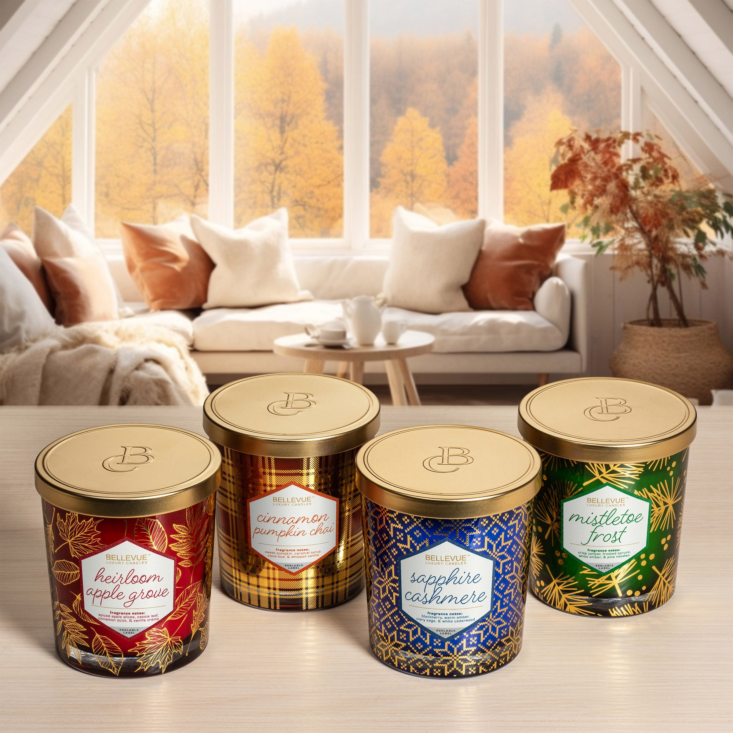 BELLEVUE LUXE SEASONAL CANDLES 12 OZ 4 PACK