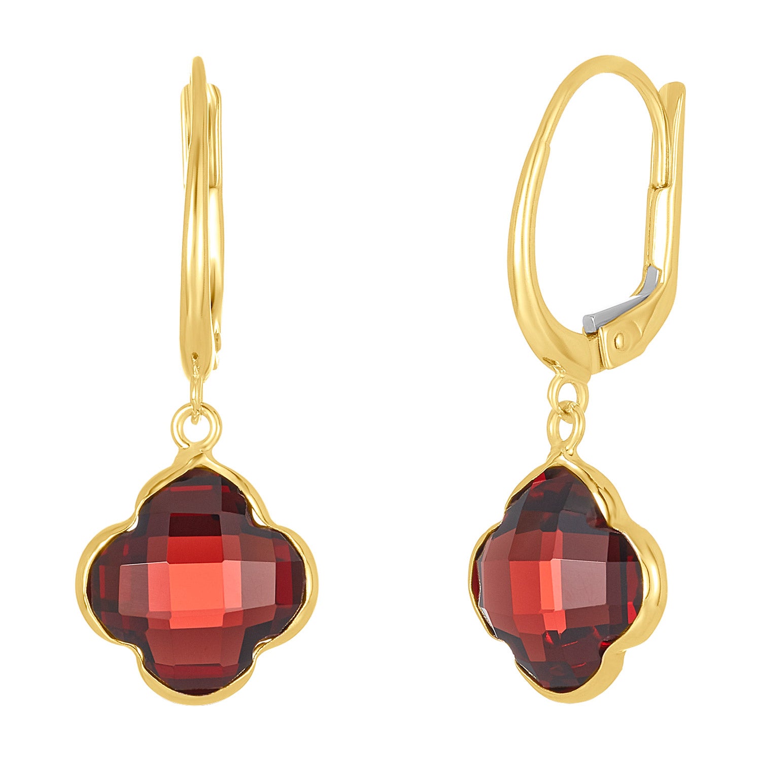 14KT YELLOW GOLD 9MM GARNET CLOVER EARRINGS