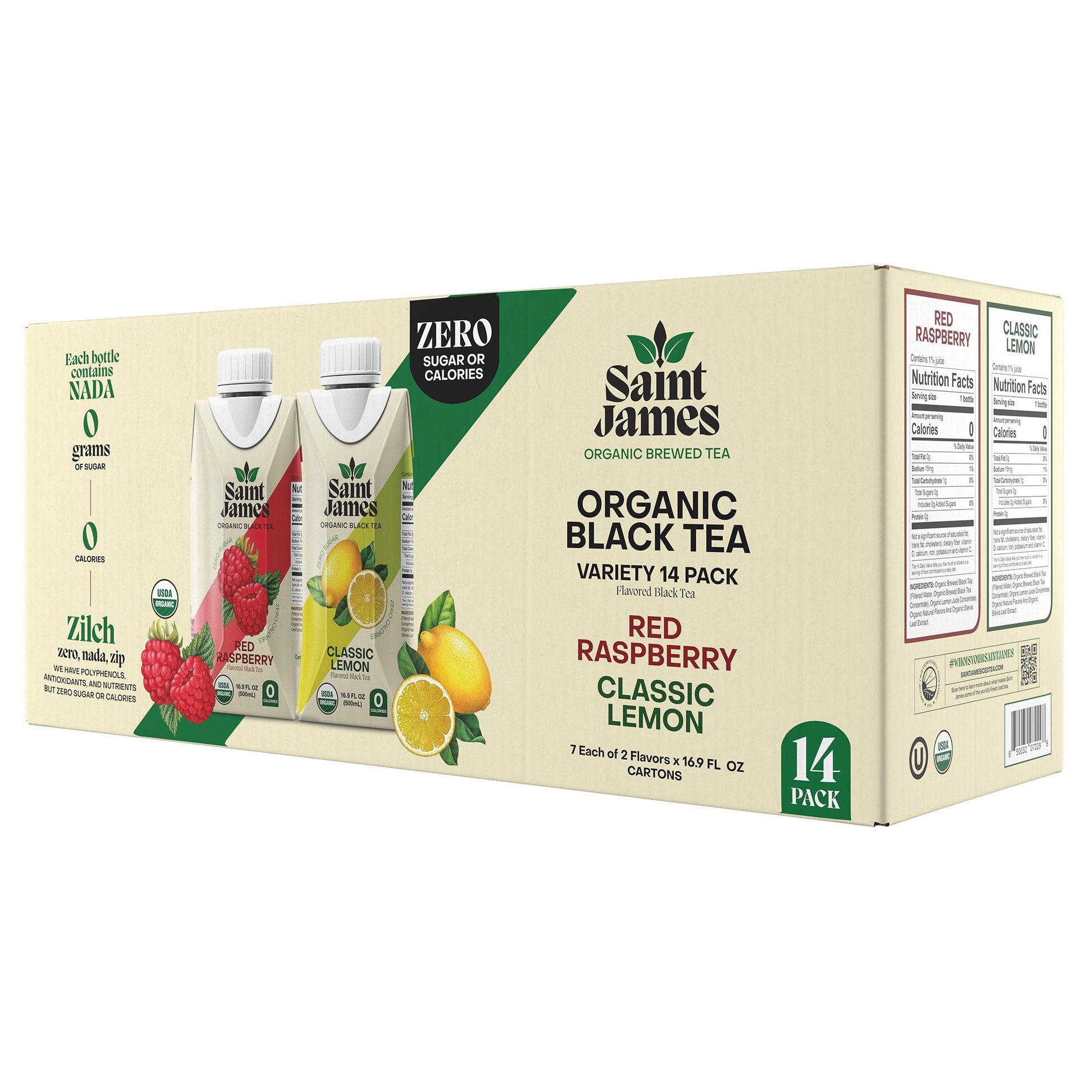 ORGANIC SAINT JAMES BLACK TEA VARIETY 14 PACK 16.9 OZ EACH