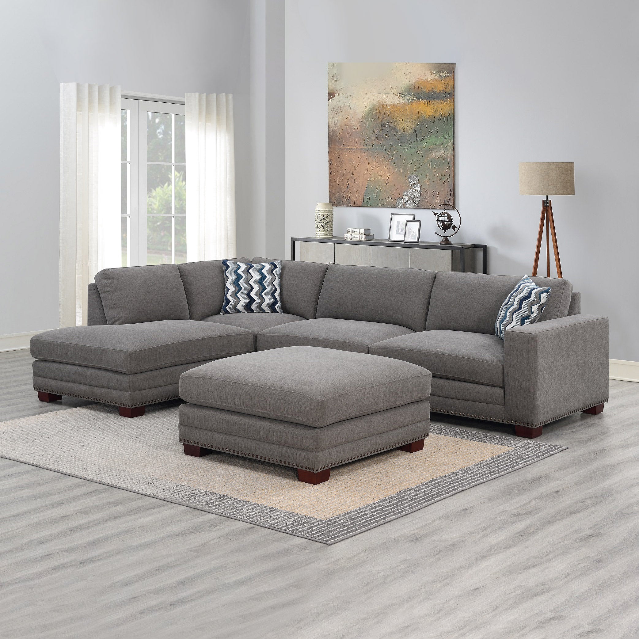 FABRIC SECTIONAL WITH OTTOMAN - Image 1
