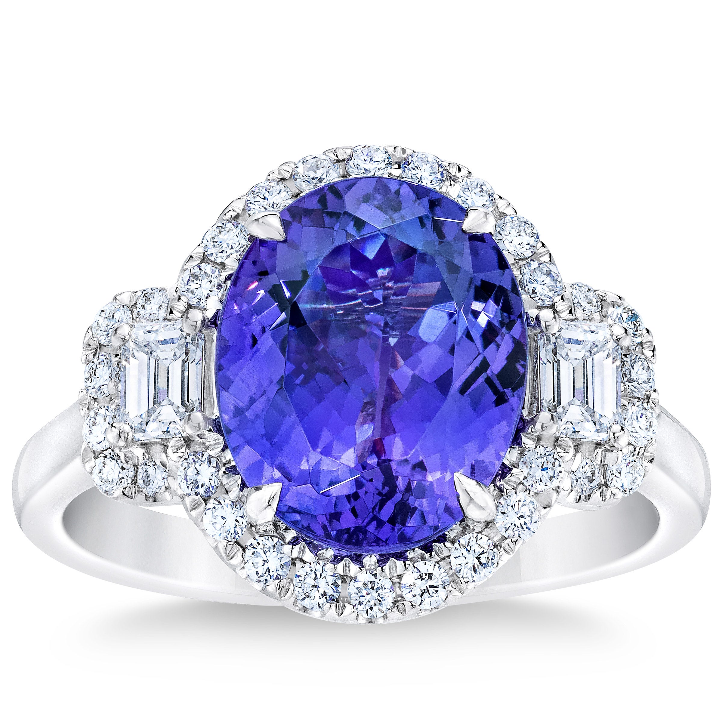 14KT WHITE GOLD .52CTW VS2 I DIAMOND & 11X9MM TANZANITE RING - Image 1