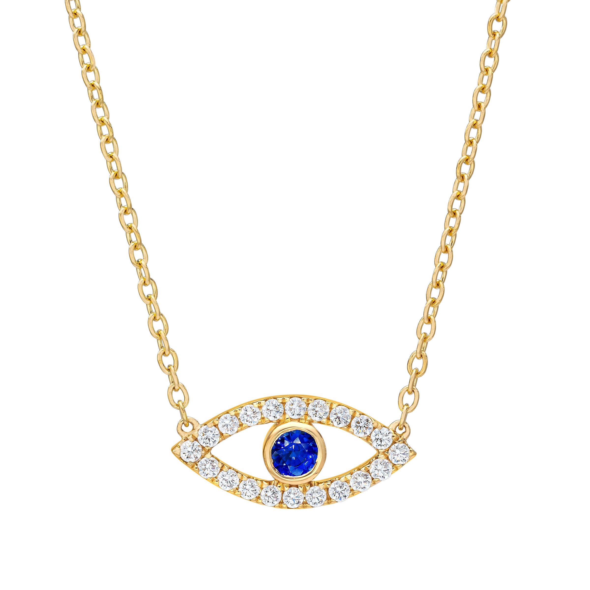 14KT YELLOW GOLD .38CTW VS2 I DIAMOND SAPPHIRE NECKLACE - Image 1