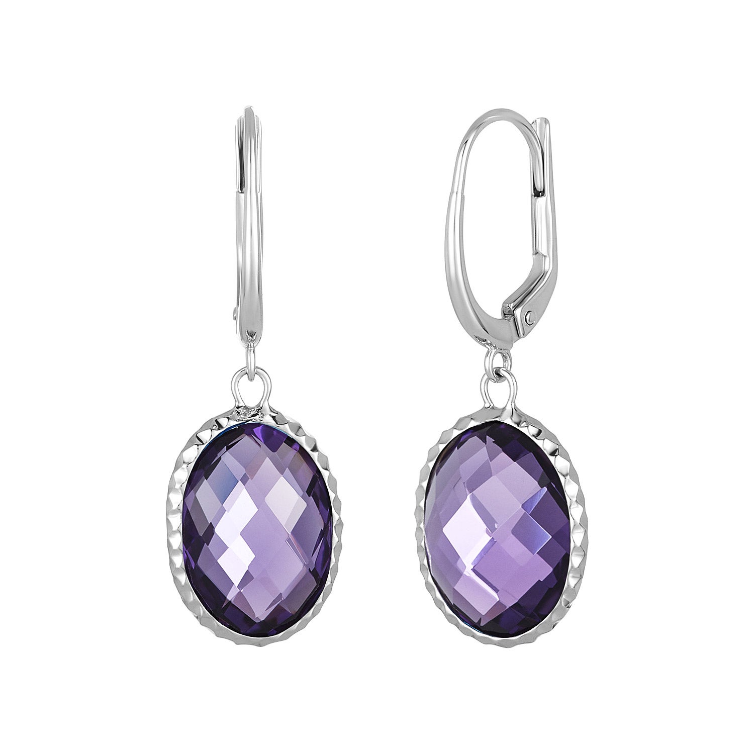 14KT WHITE GOLD 14X10MM AMETHYST OVAL EARRINGS - Image 1