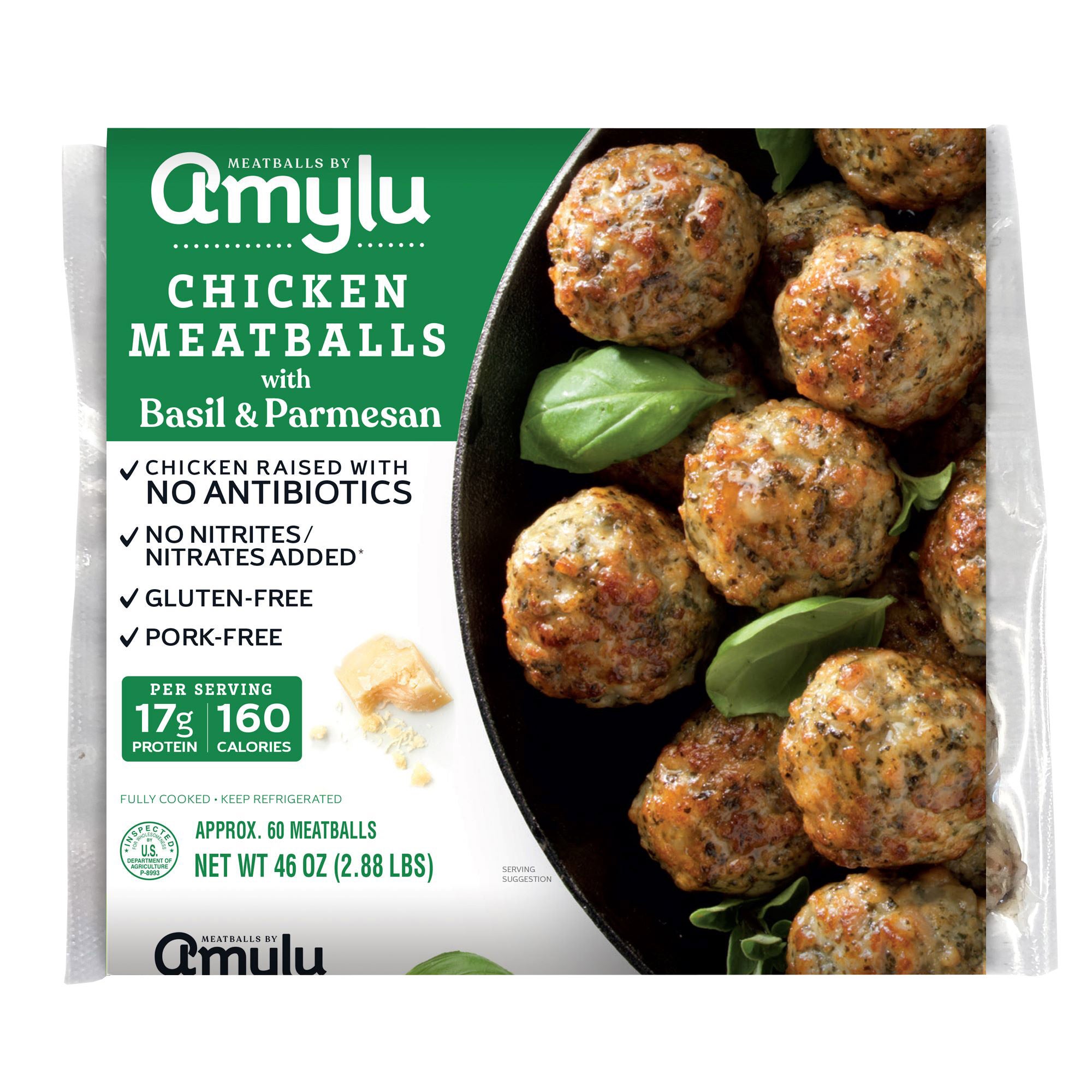 AMYLU CHICKEN MEATBALLS BASIL & PARMESAN 46 OZ