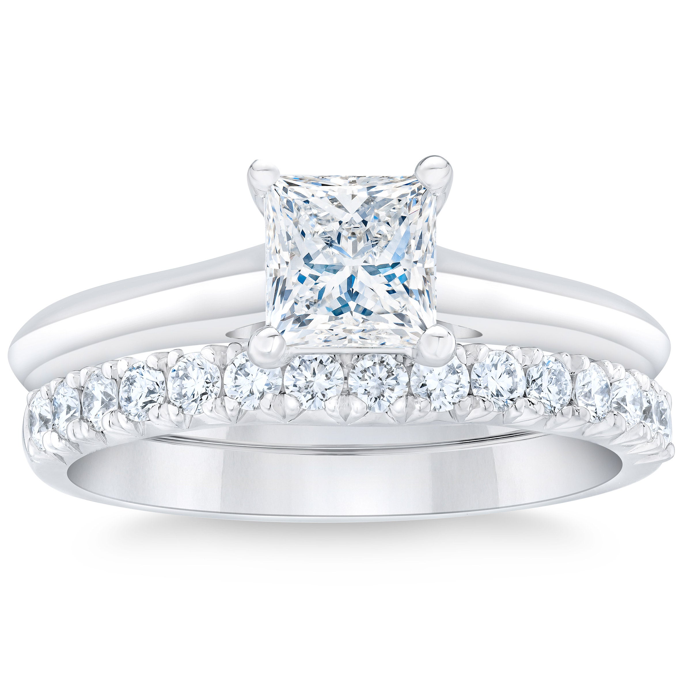 1.70CTW PRINCESS CUT PLATINUM WEDDING SET 1.30CT CENTER VS1 "G"