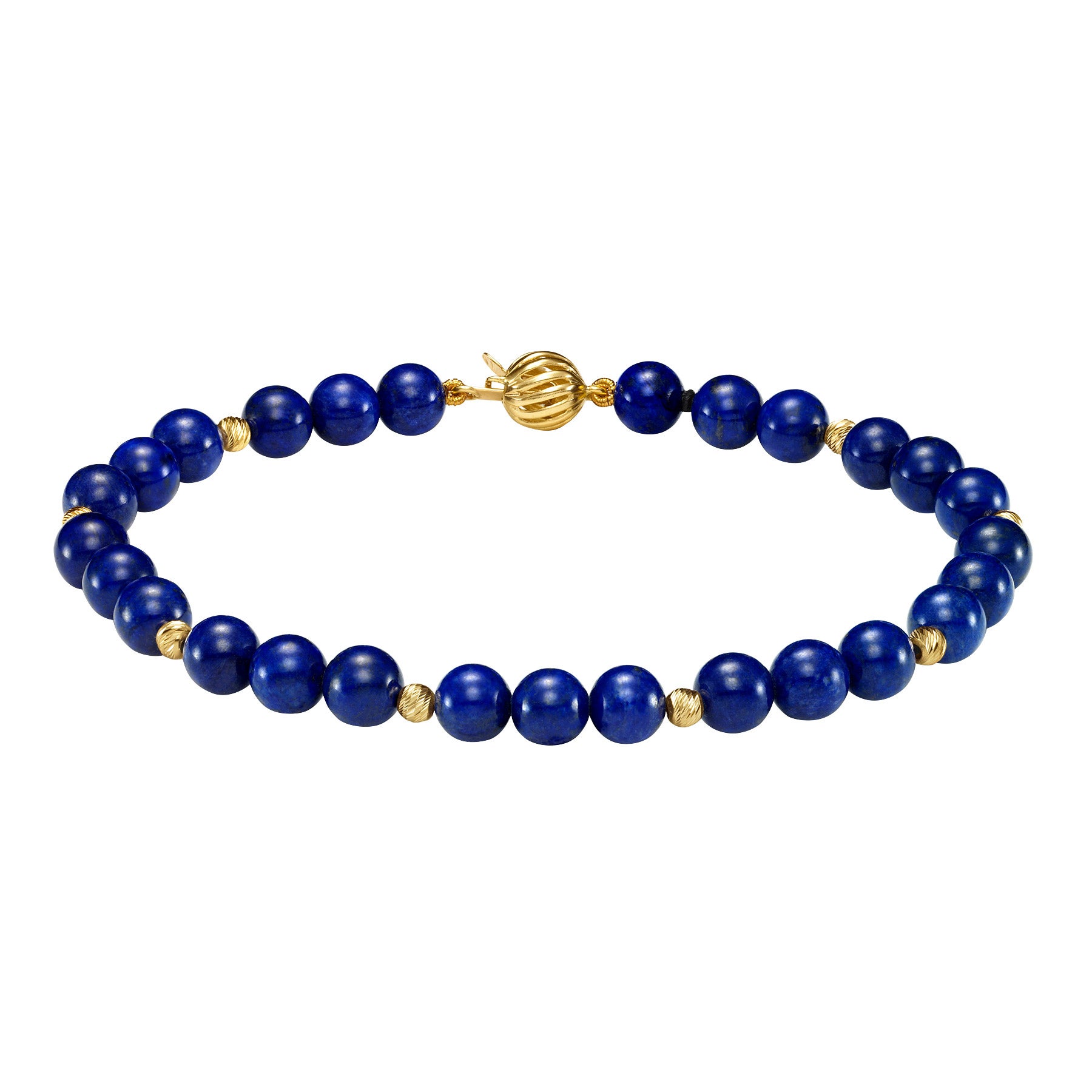 14KT YELLOW GOLD 6MM LAPIS BEAD BRACELET - Image 1
