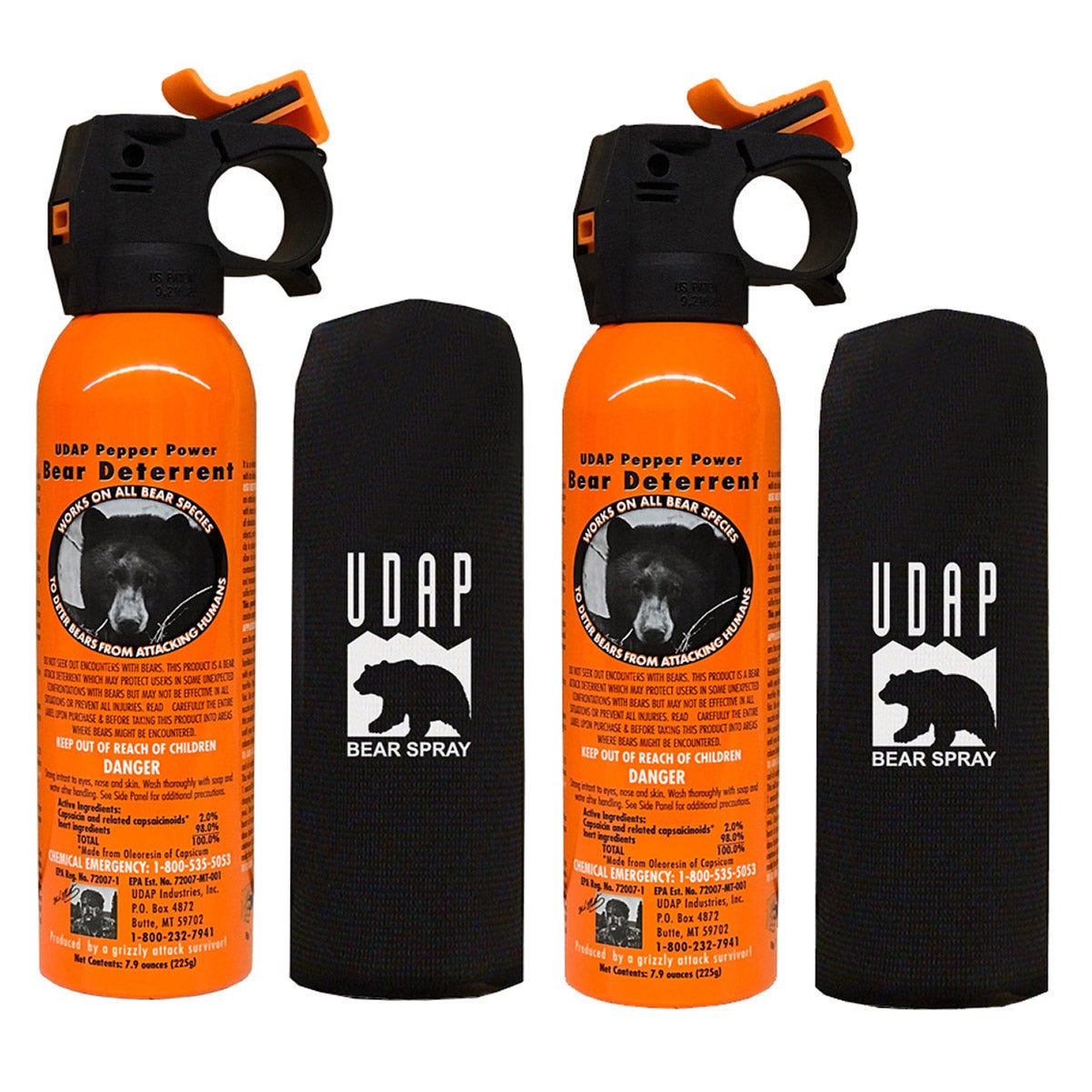 UDAP SAFETY ORANGE BEAR SPRAY 2 PACK WITH HOLSTER