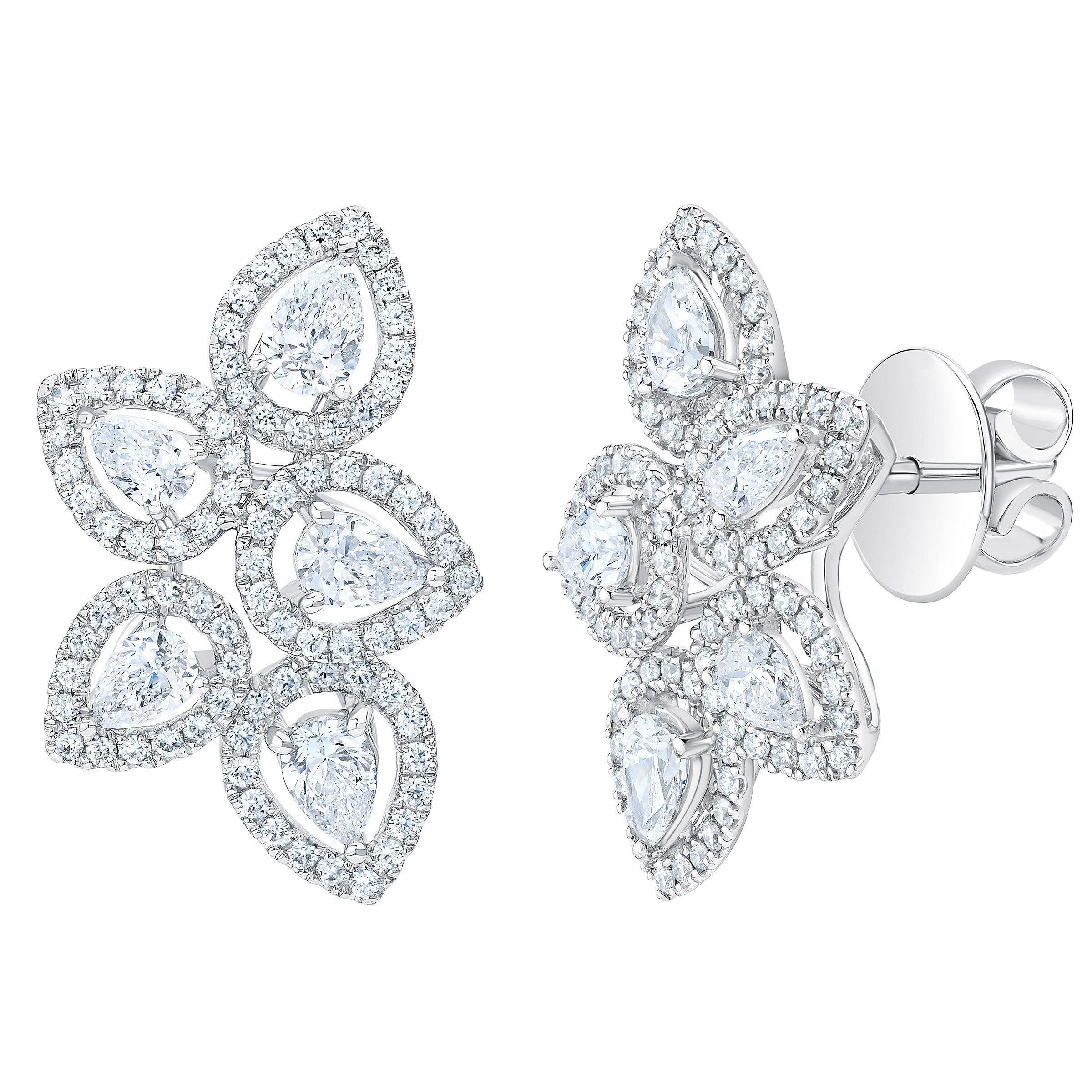 14KT WHITE GOLD VS2 I 1.56CTW ROUND AND PEAR DIAMOND EARRINGS - Image 1