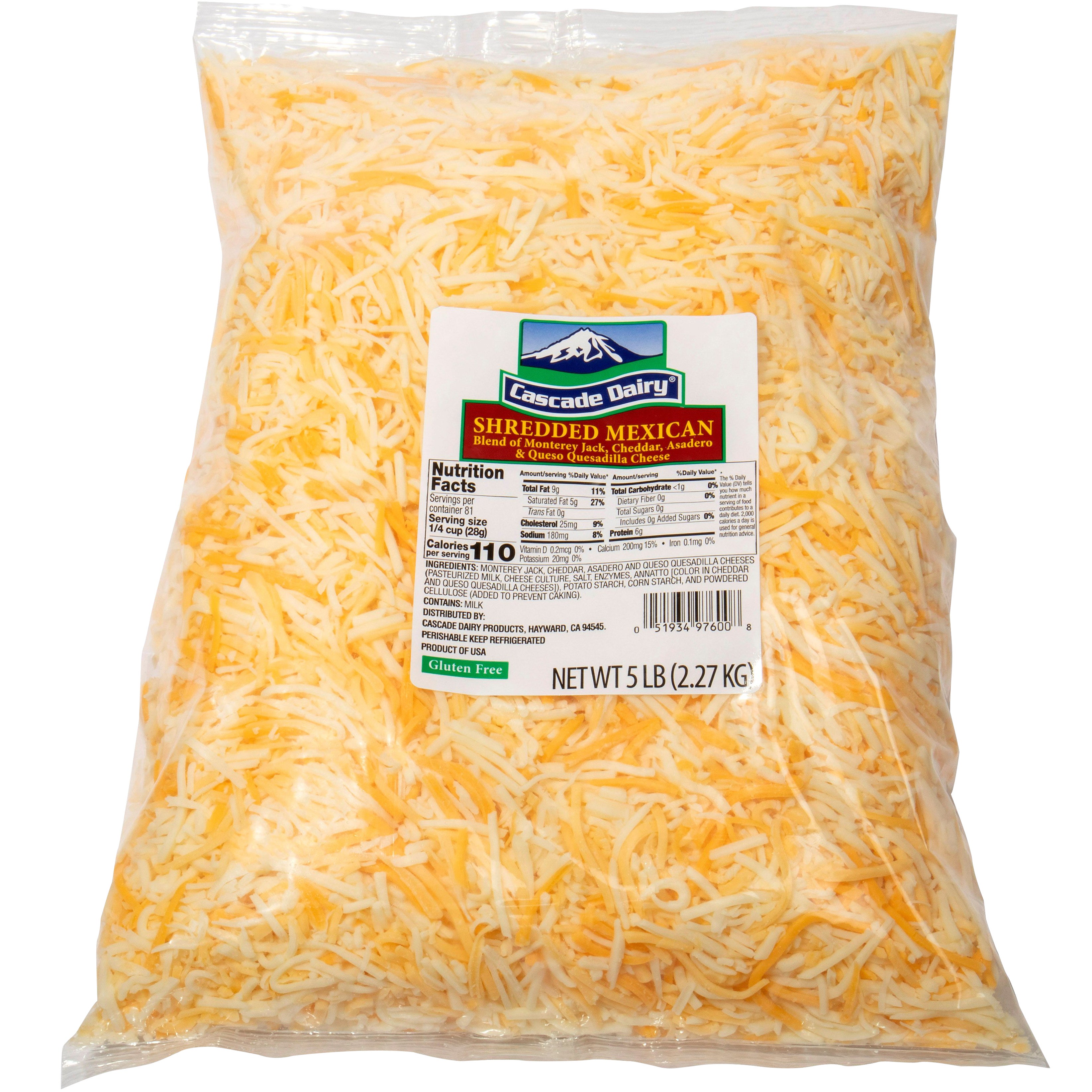 CASCADE DAIRY SHREDDED MEXICAN BLEND 5 LBS