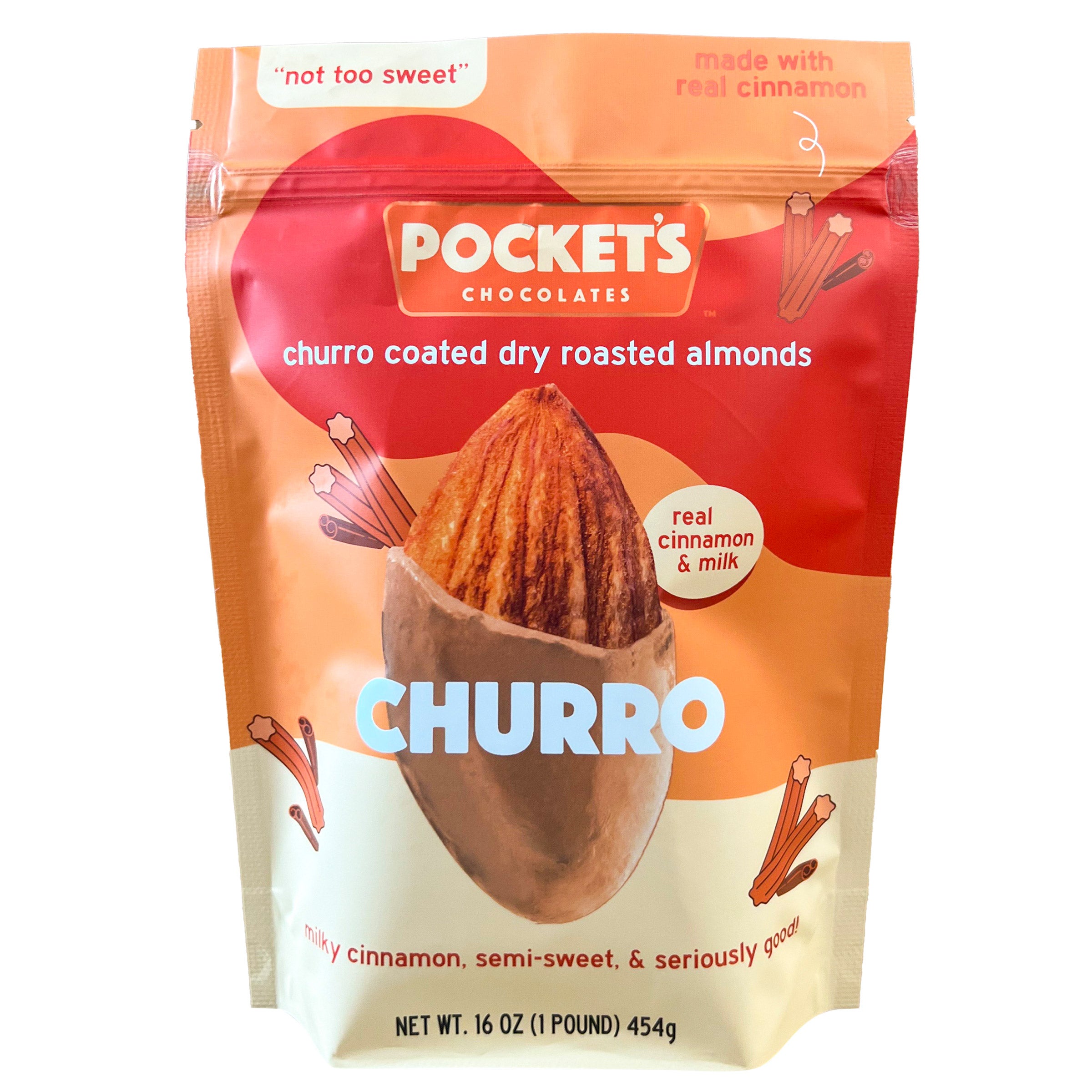 POCKET'S CHOCOLATES CHURRO ALMONDS 16 OZ