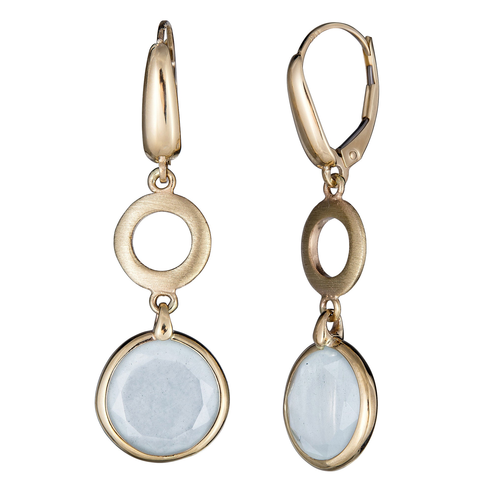 14KT YELLOW GOLD MILKY AQUAMARINE EARRINGS - Image 1